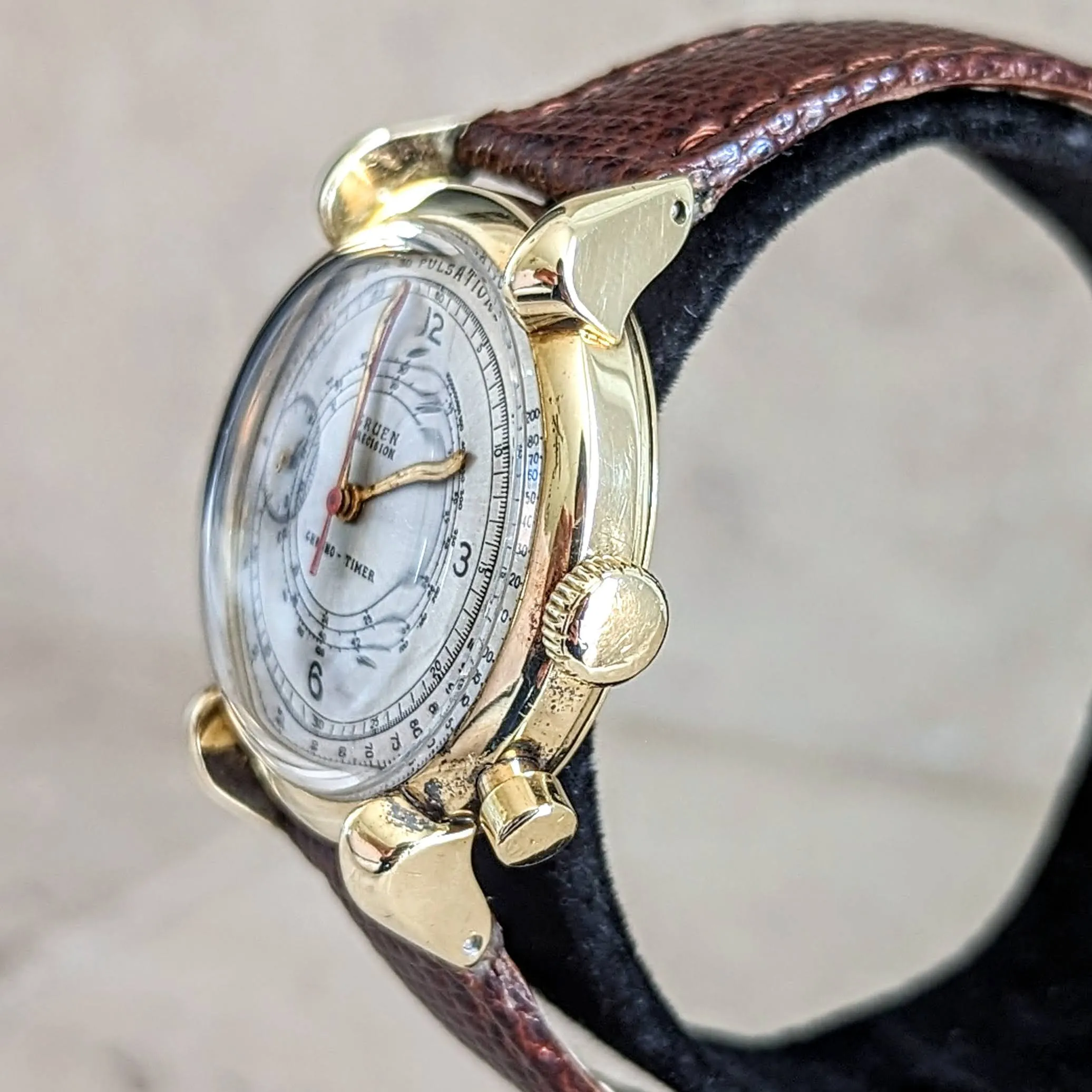 14K GOLD GRUEN Precision Chrono-Timer Wristwatch Doctors Pulsometer Vintage Watch