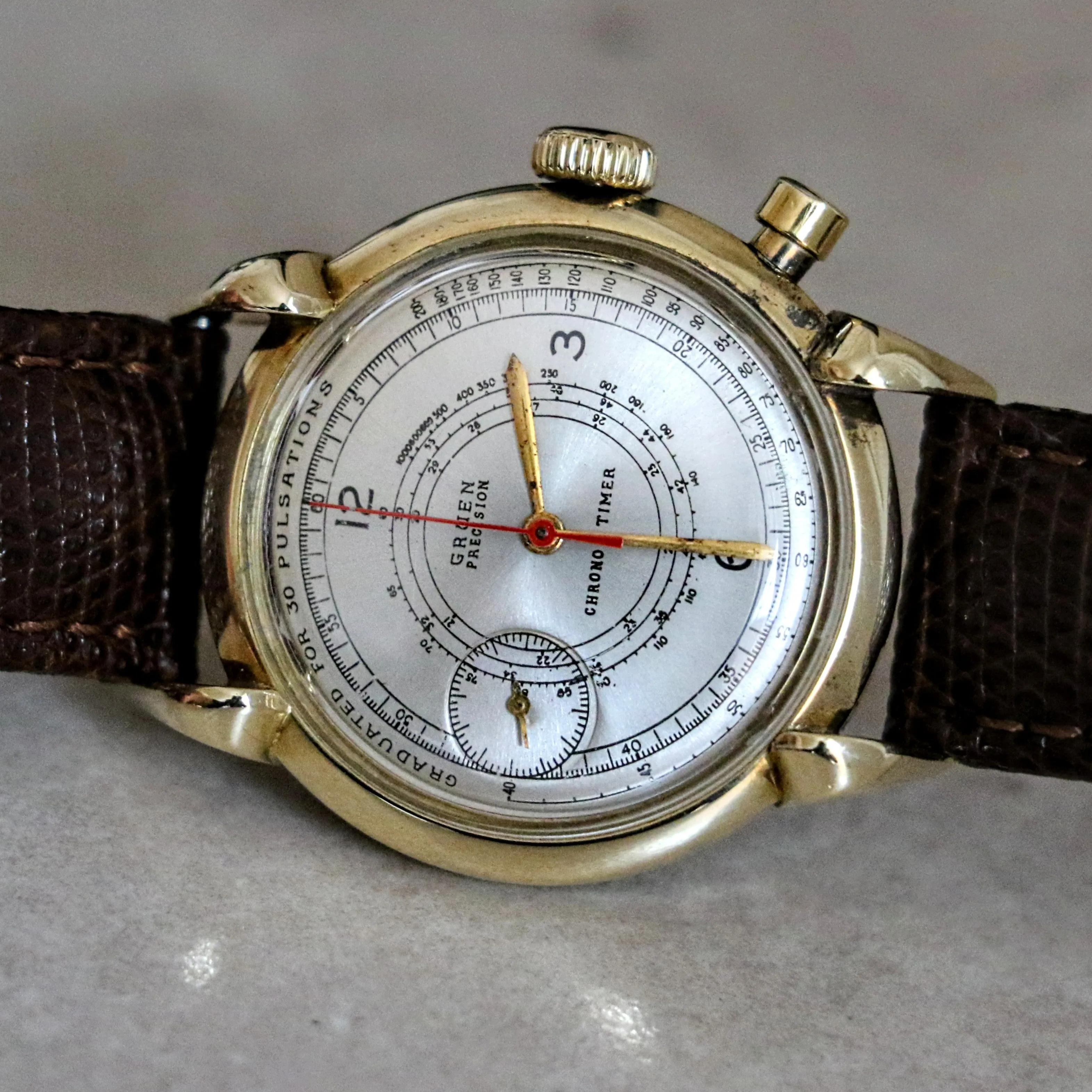 14K GOLD GRUEN Precision Chrono-Timer Wristwatch Doctors Pulsometer Vintage Watch