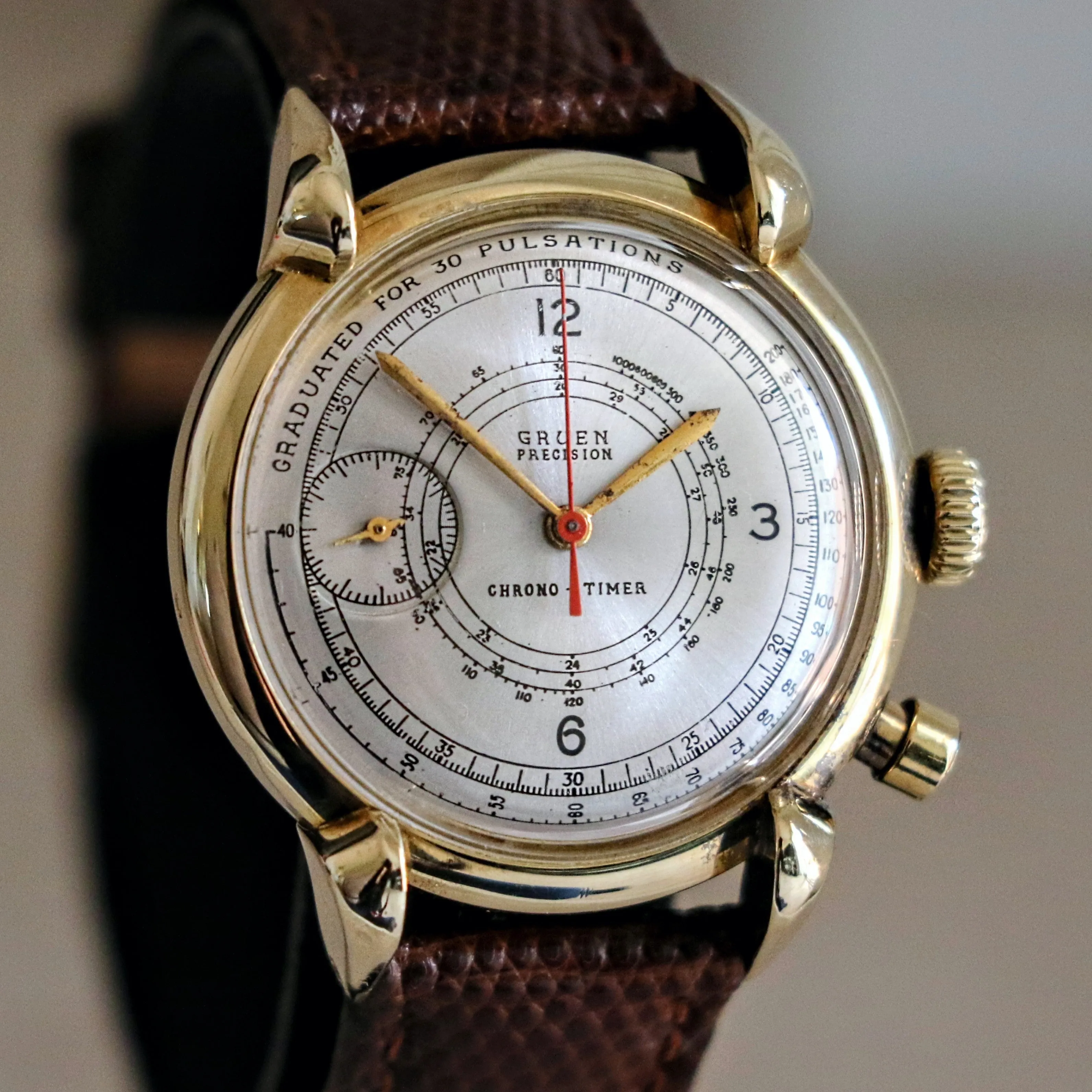 14K GOLD GRUEN Precision Chrono-Timer Wristwatch Doctors Pulsometer Vintage Watch