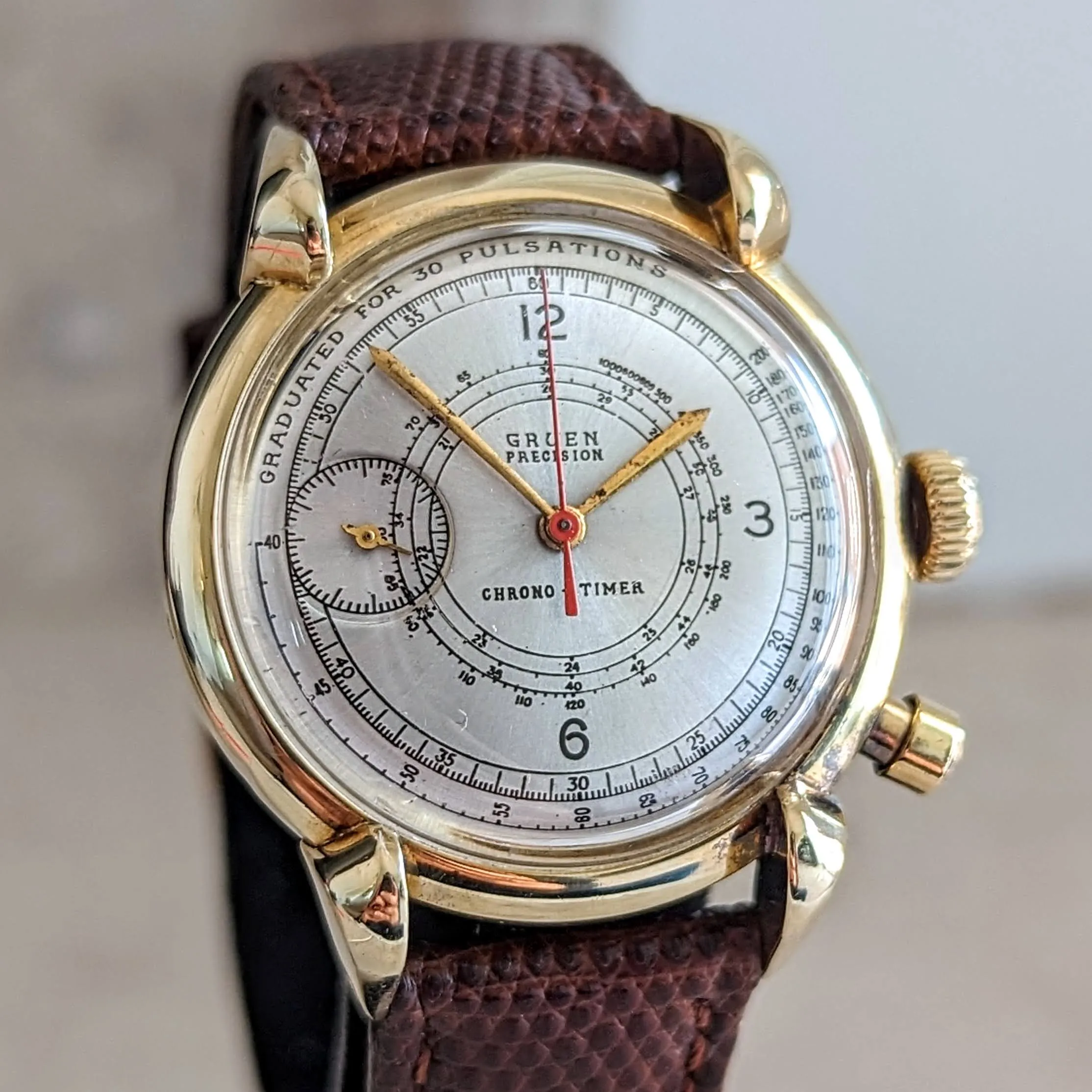 14K GOLD GRUEN Precision Chrono-Timer Wristwatch Doctors Pulsometer Vintage Watch