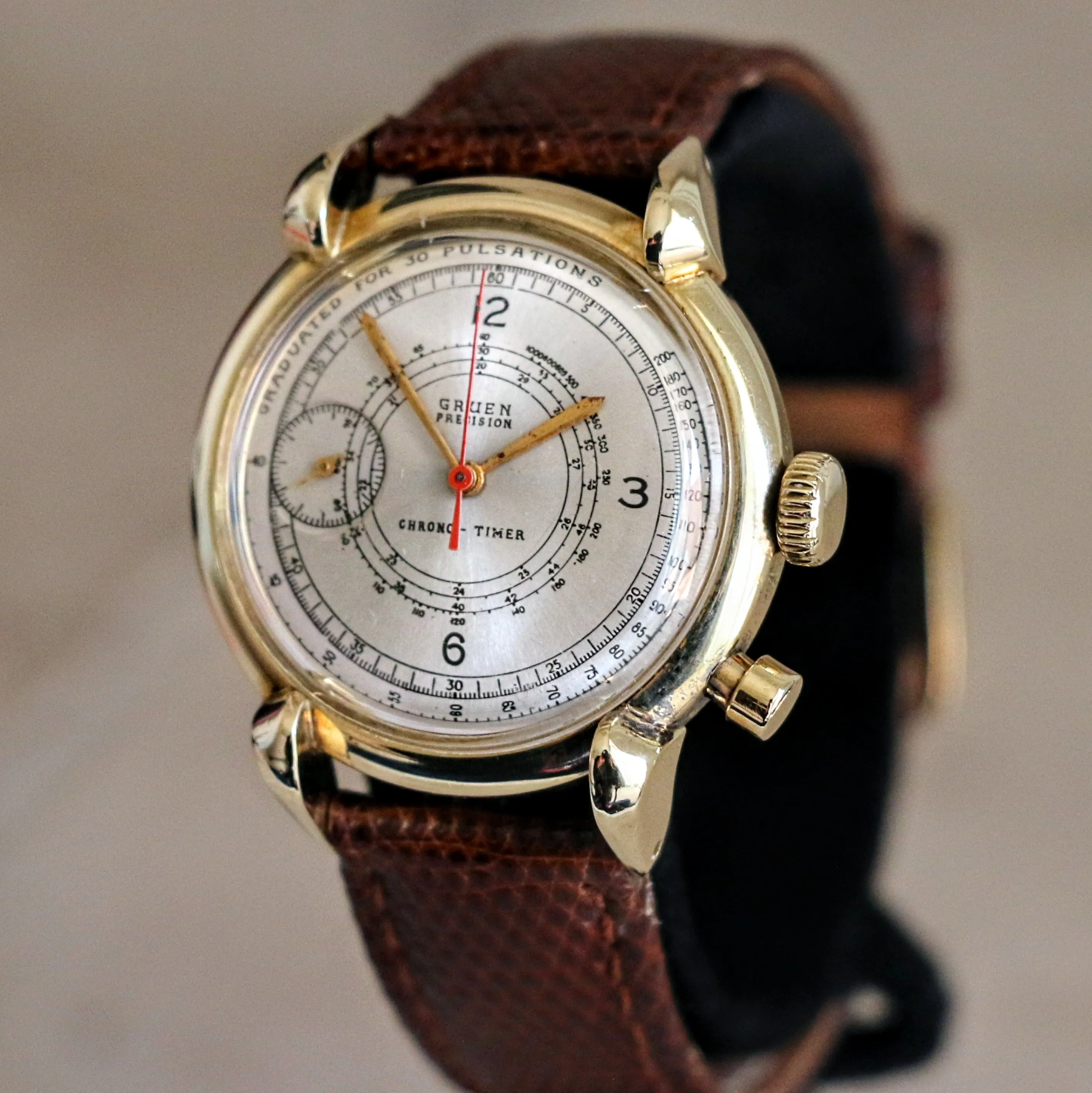 14K GOLD GRUEN Precision Chrono-Timer Wristwatch Doctors Pulsometer Vintage Watch