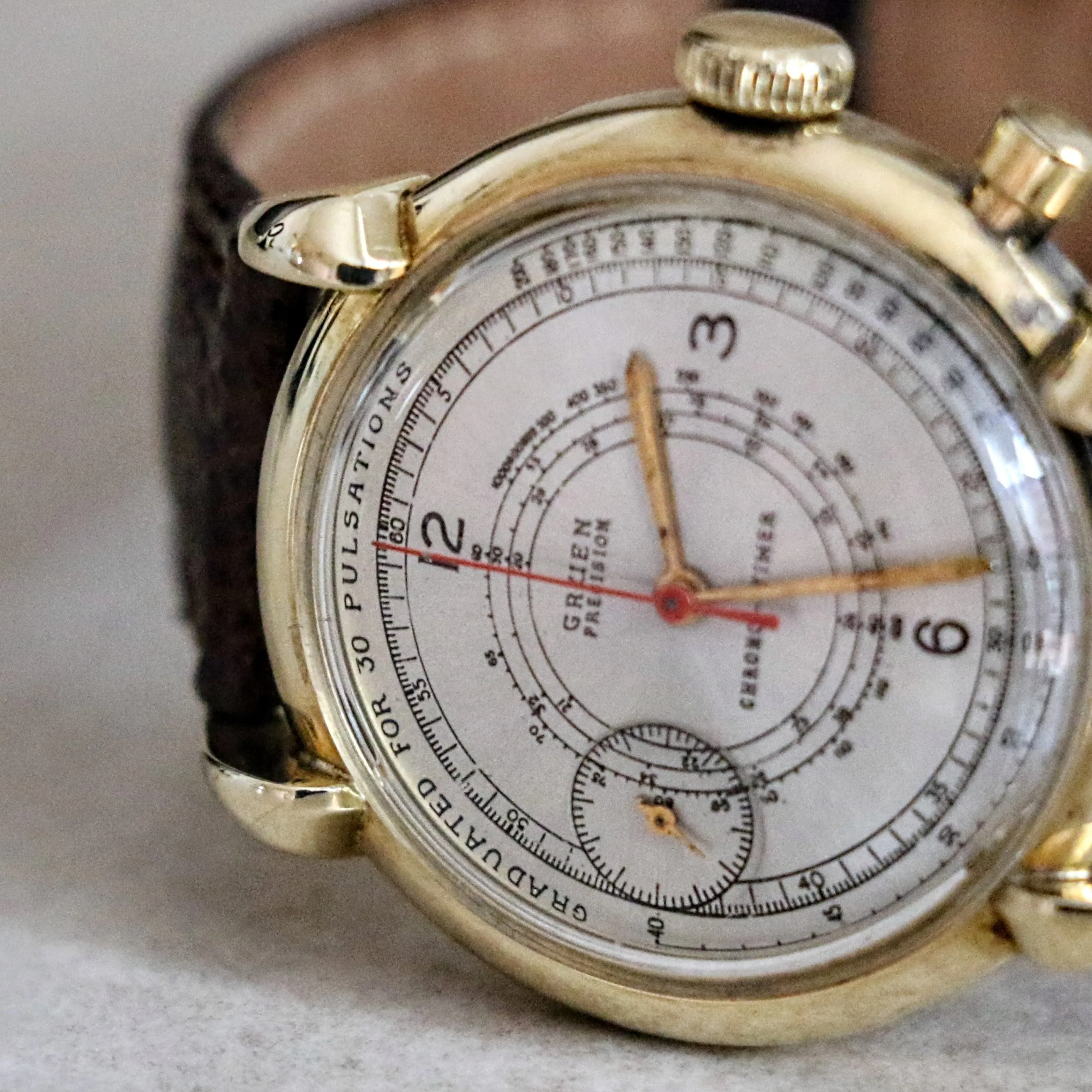 14K GOLD GRUEN Precision Chrono-Timer Wristwatch Doctors Pulsometer Vintage Watch