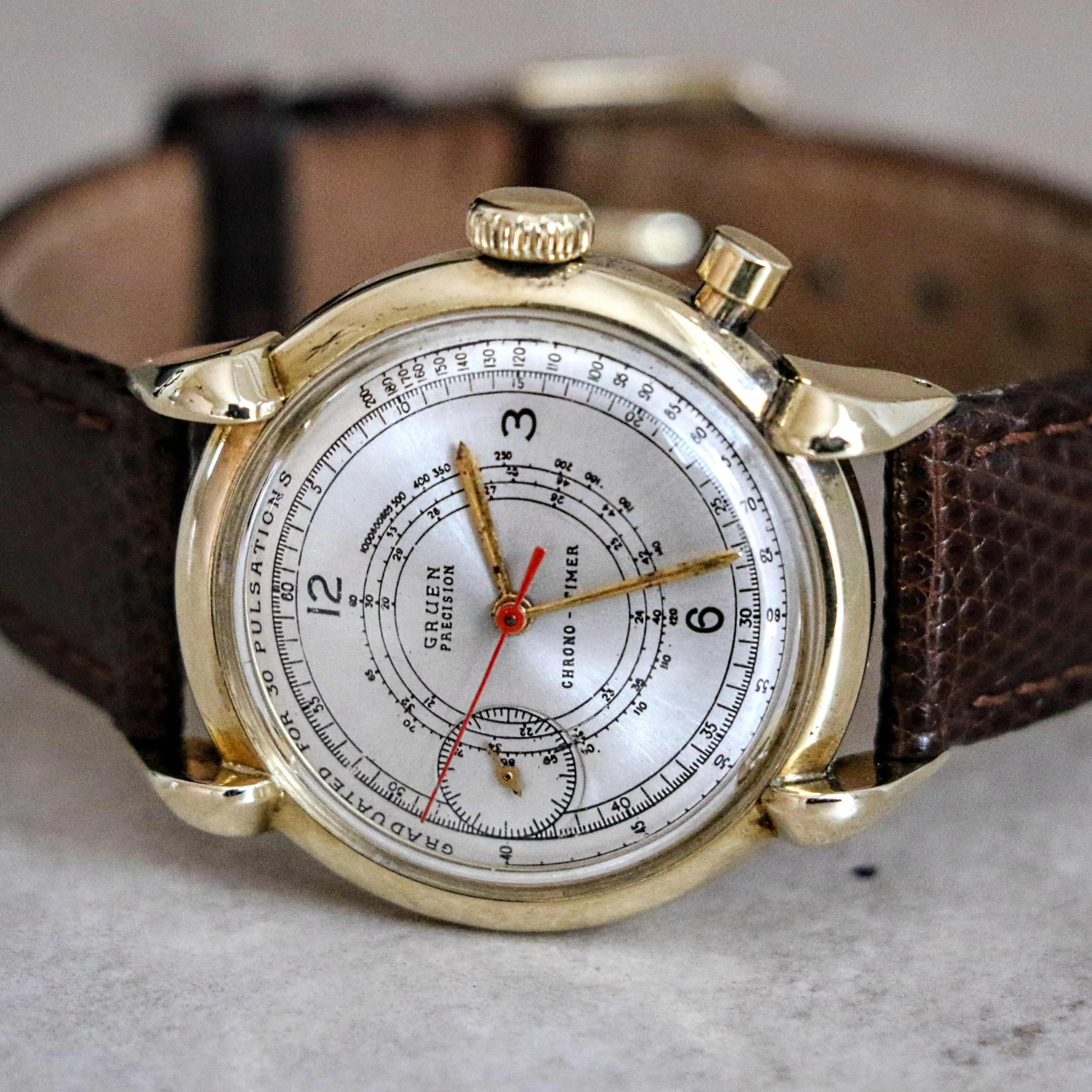 14K GOLD GRUEN Precision Chrono-Timer Wristwatch Doctors Pulsometer Vintage Watch