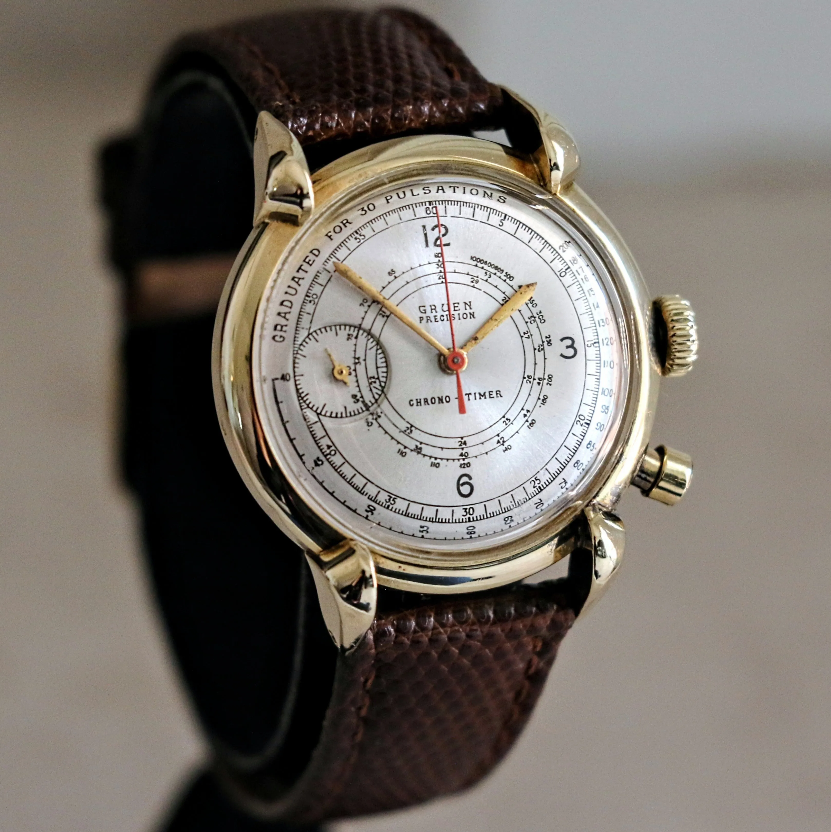 14K GOLD GRUEN Precision Chrono-Timer Wristwatch Doctors Pulsometer Vintage Watch