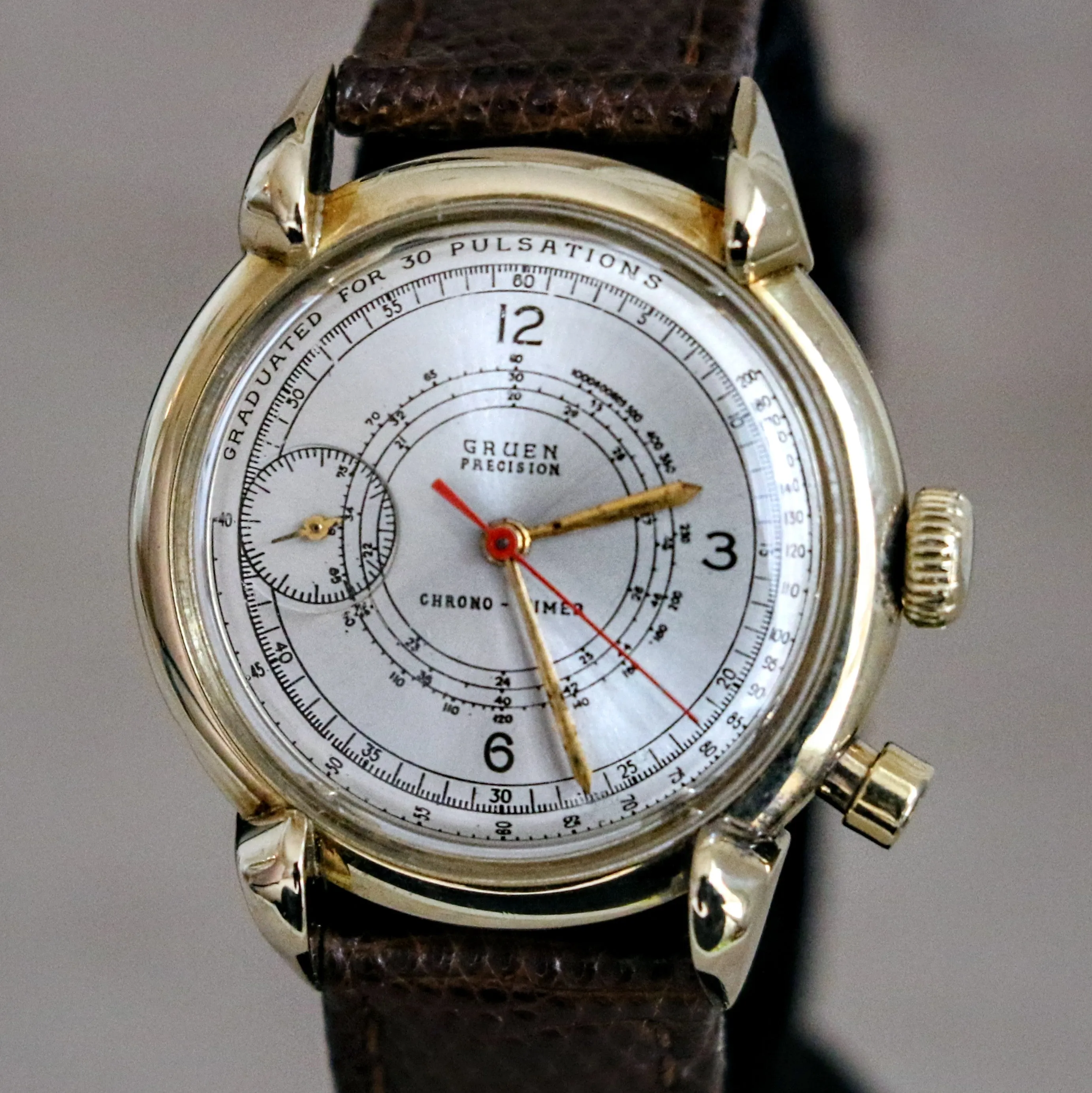 14K GOLD GRUEN Precision Chrono-Timer Wristwatch Doctors Pulsometer Vintage Watch