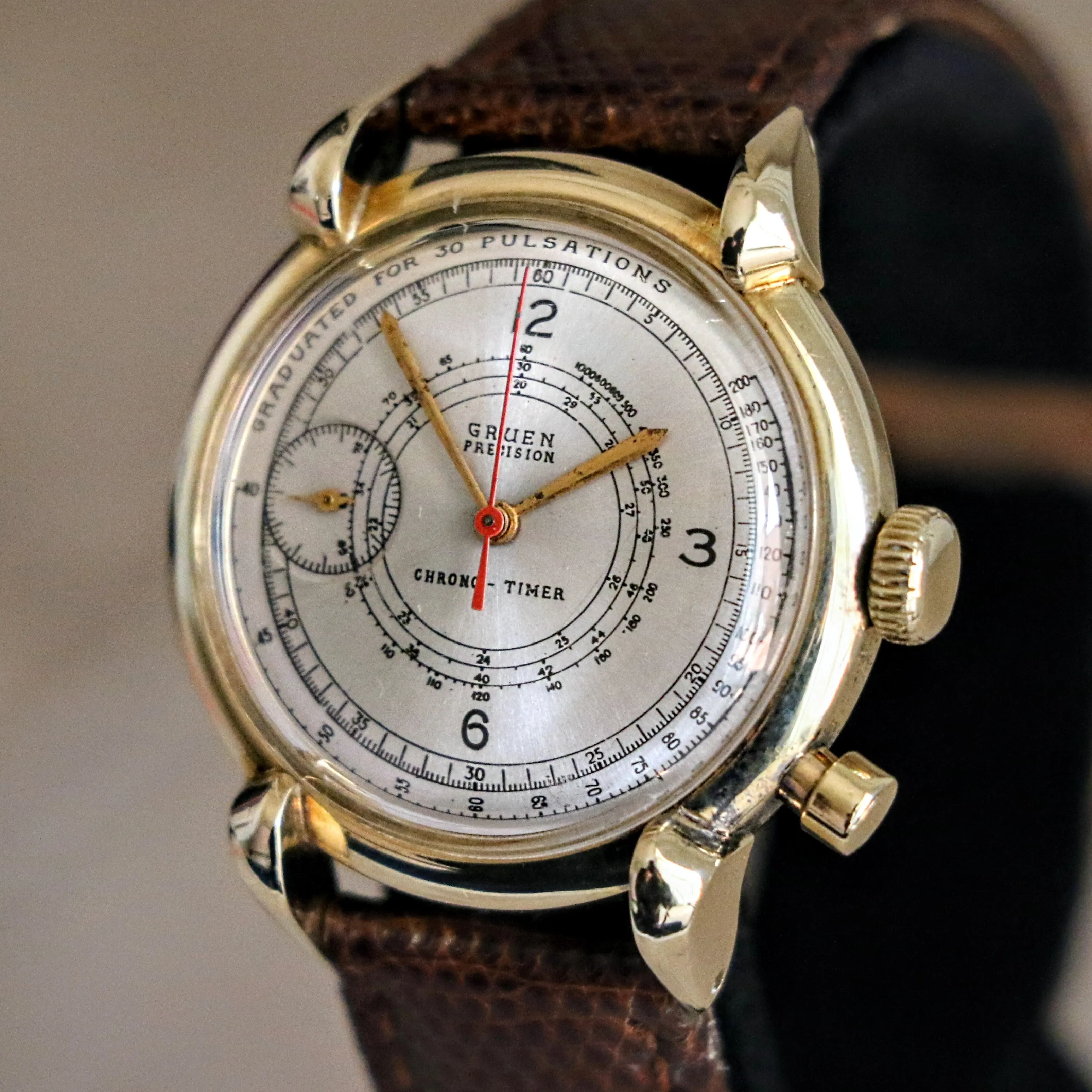 14K GOLD GRUEN Precision Chrono-Timer Wristwatch Doctors Pulsometer Vintage Watch