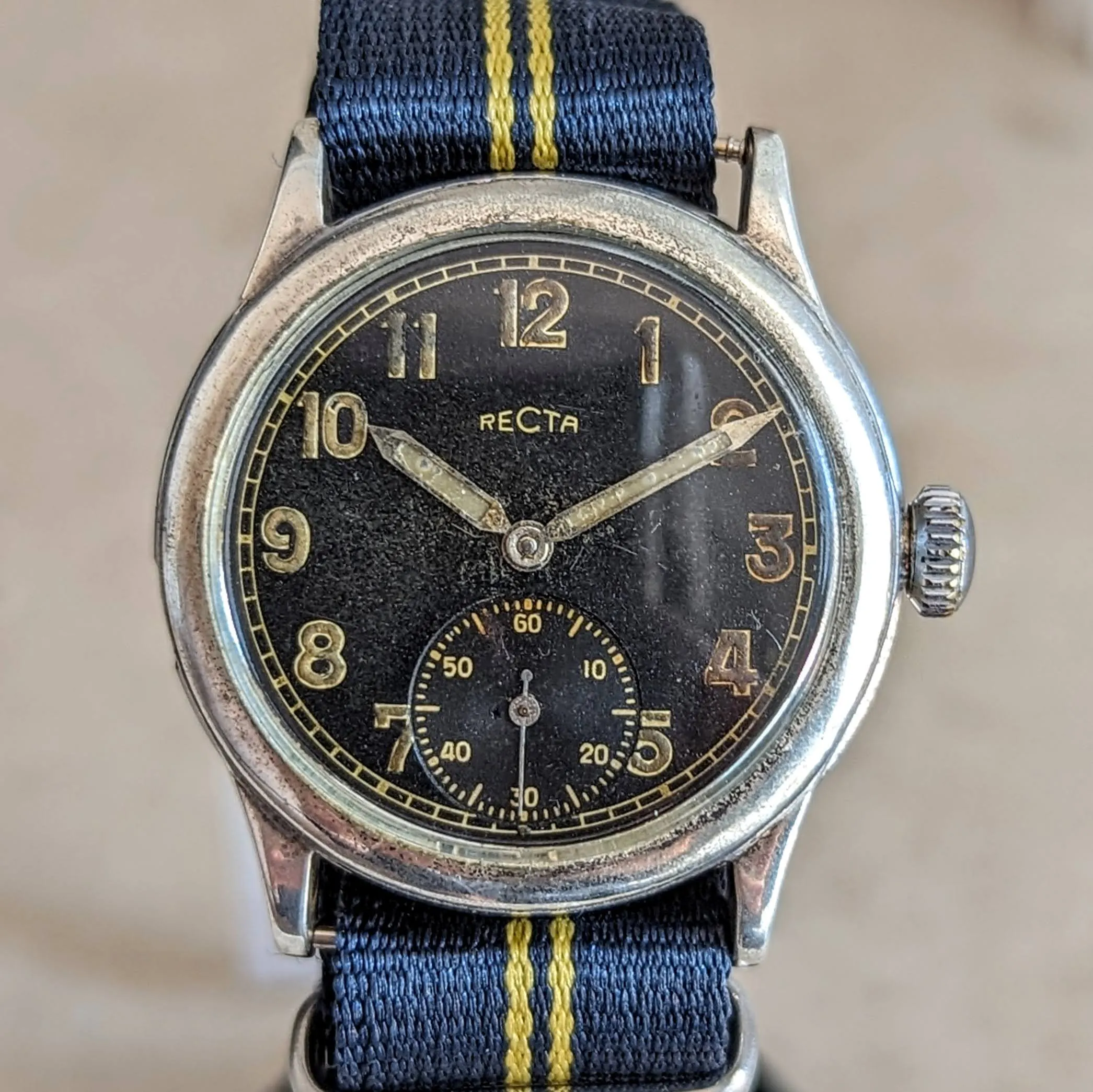 1940s RECTA Military DH Wristwatch Vintage German Army WWII Watch