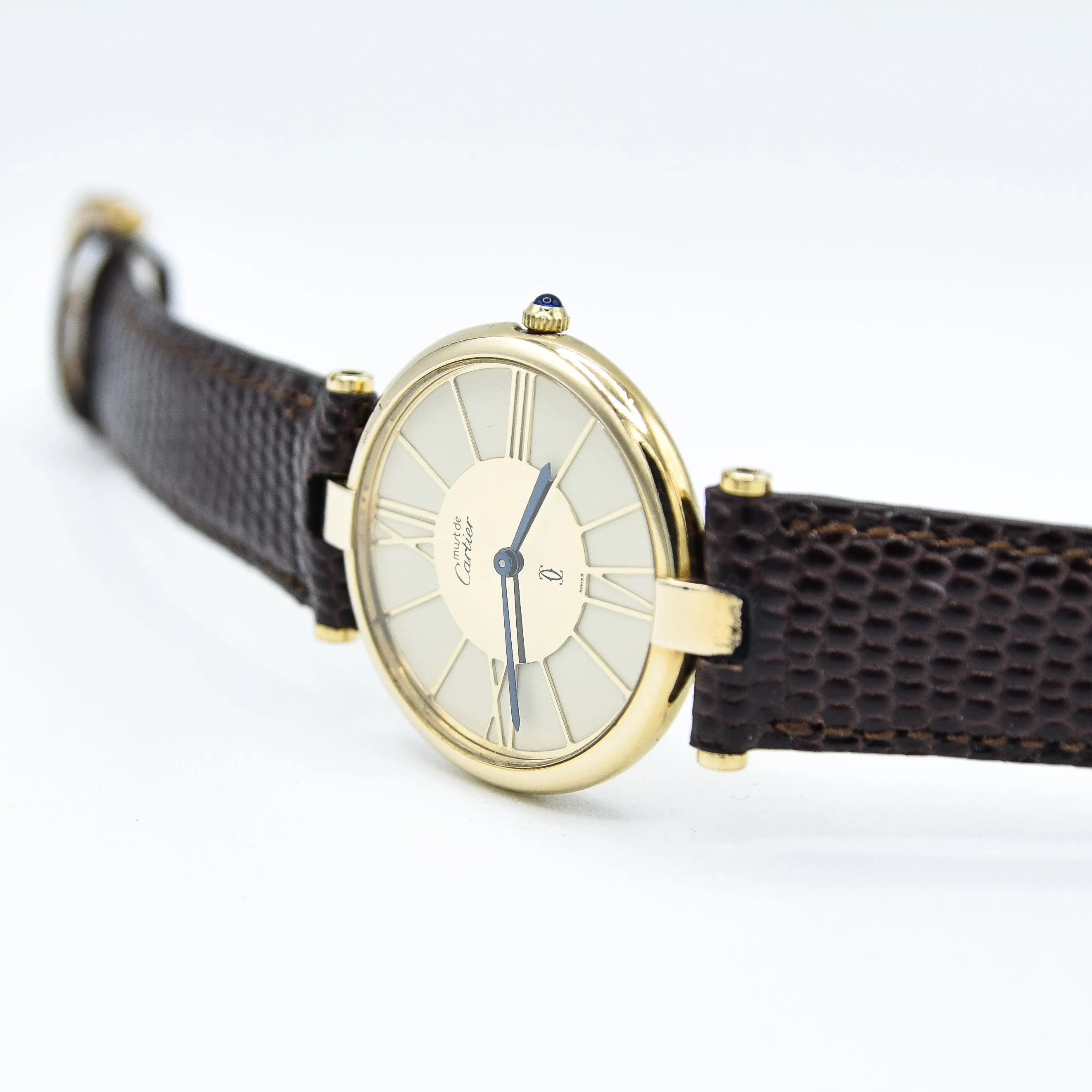 1990s Cartier 'Must de' Ronde Vendôme with Spider Web Dial in 925 Silver Gilt Vermeil Case with Cartier Buckle