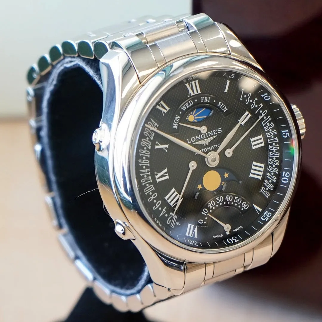 2023 LONGINES Master Collection Retrograde Watch L2.738.4.51.6 Moonphase 41mm Wristwatch Black Dial ALL Original