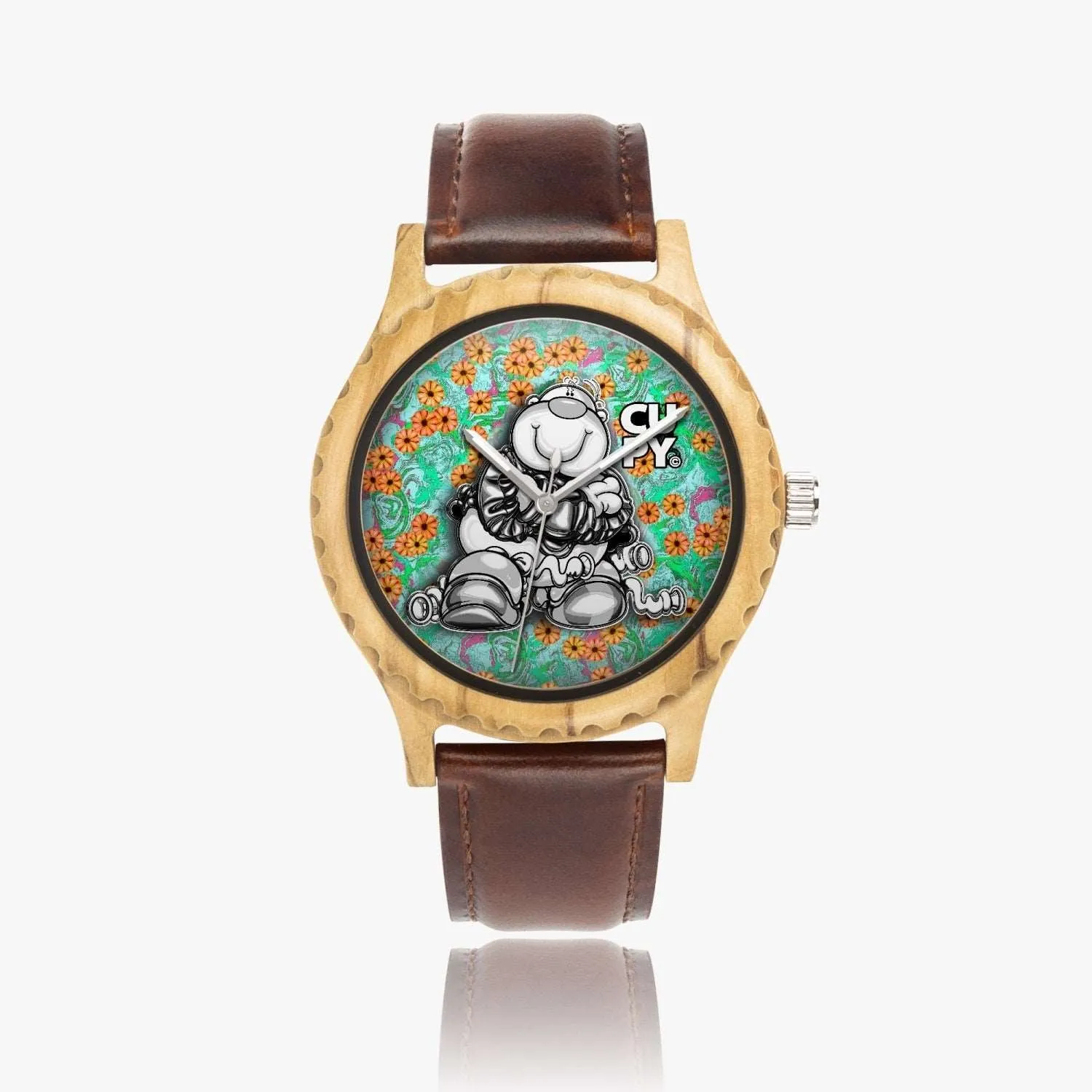 205.cupy  Italian Olive Lumber Wooden Watch - Leather Strap