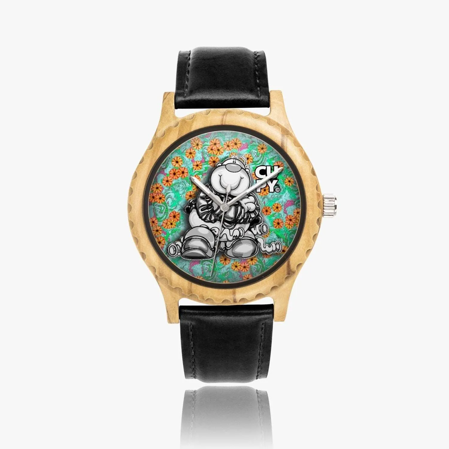 205.cupy  Italian Olive Lumber Wooden Watch - Leather Strap