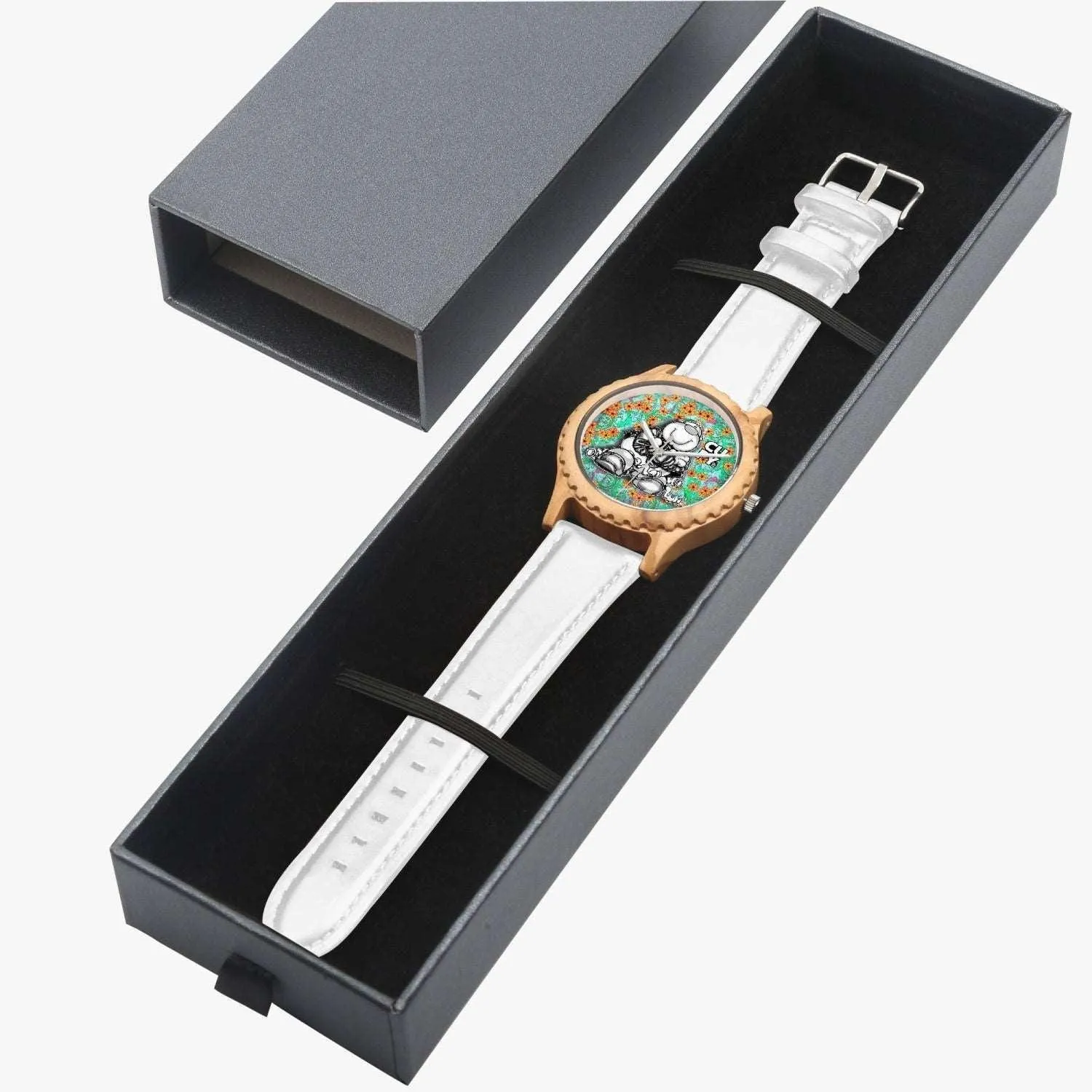 205.cupy  Italian Olive Lumber Wooden Watch - Leather Strap