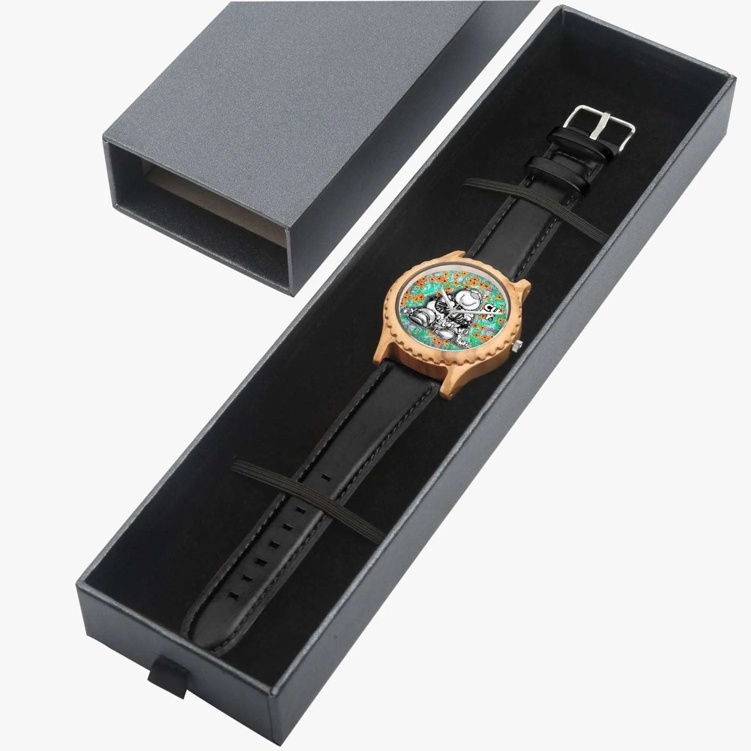 205.cupy  Italian Olive Lumber Wooden Watch - Leather Strap