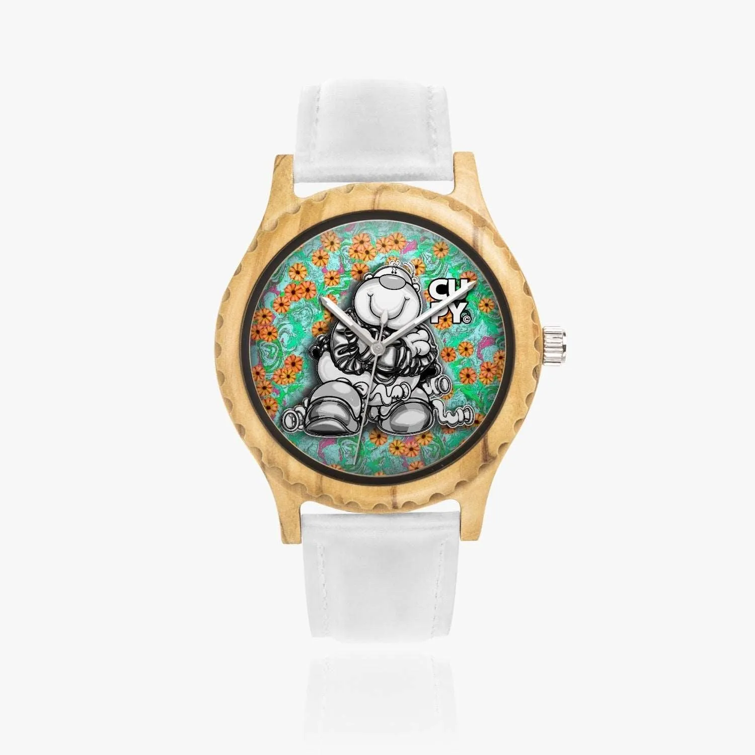 205.cupy  Italian Olive Lumber Wooden Watch - Leather Strap