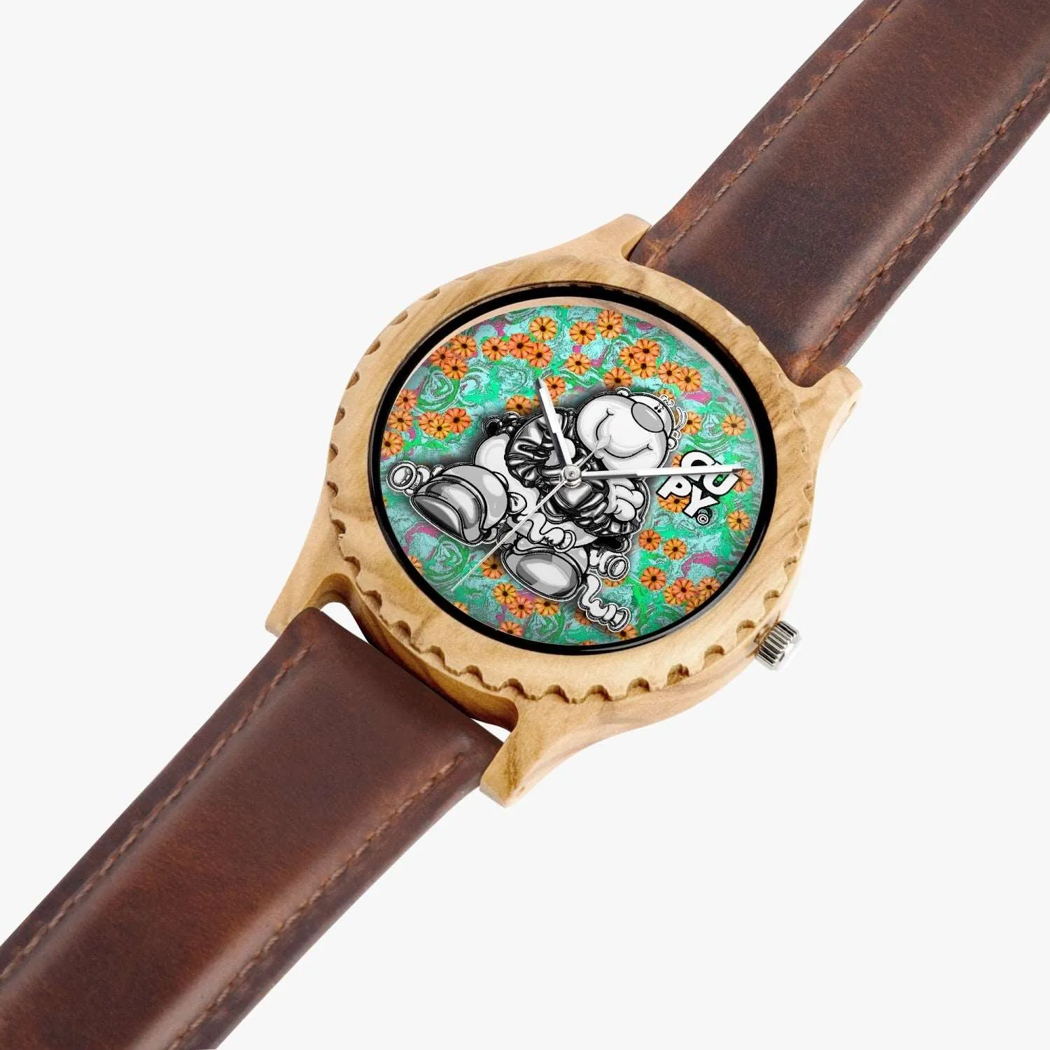 205.cupy  Italian Olive Lumber Wooden Watch - Leather Strap