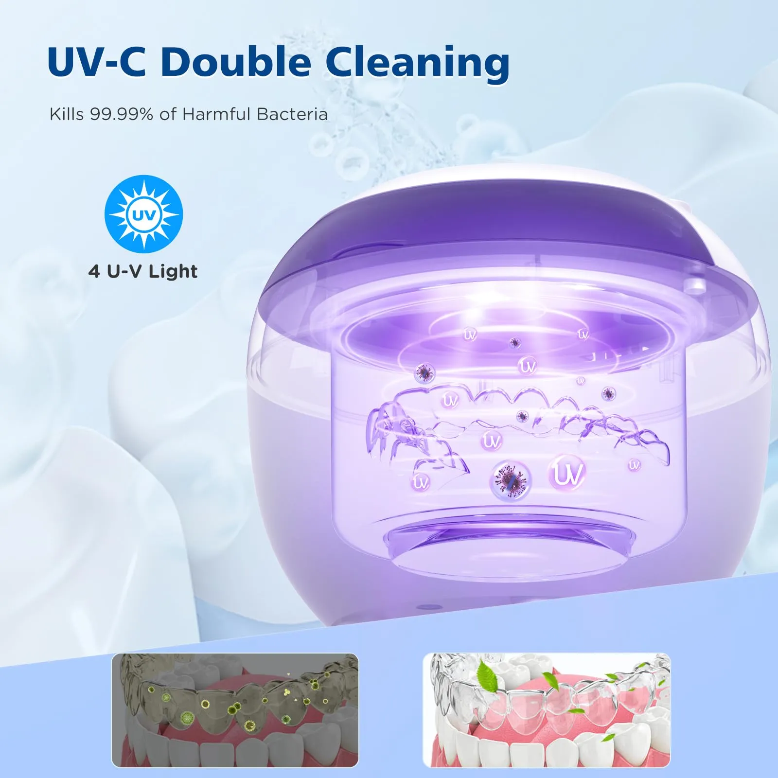 45kHz Ultrasonic Retainer Cleaner Machine, 200ML Denture Cleaner, 4 Modes with Digital Timer Mouth Guard Cleaner for Aligner, Night guard, Braces, Toothbrush, Jewelry and More