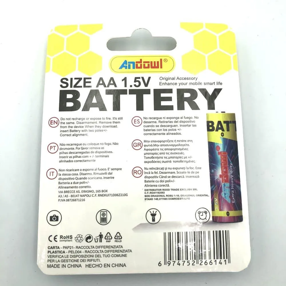 ANDOWL ALKALINE AA BATTERY, 1.5V - 4's - Q-DC5A