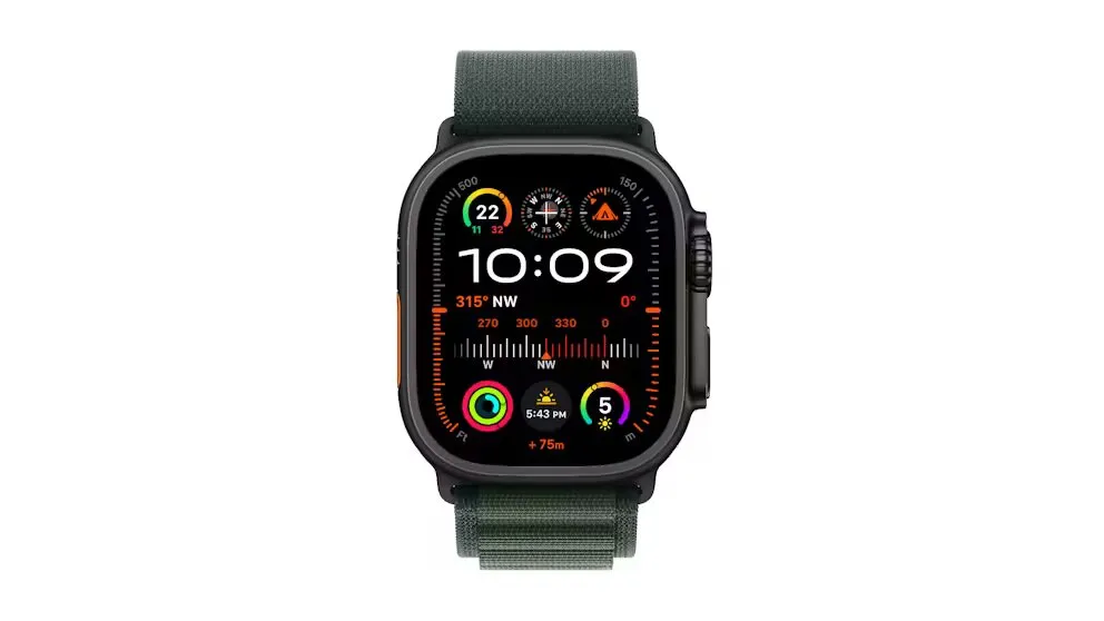 Apple Watch Ultra 2 GPS   Cellular 49mm Black Titanium Case with Dark Green Alpine Loop - Medium - AU Version