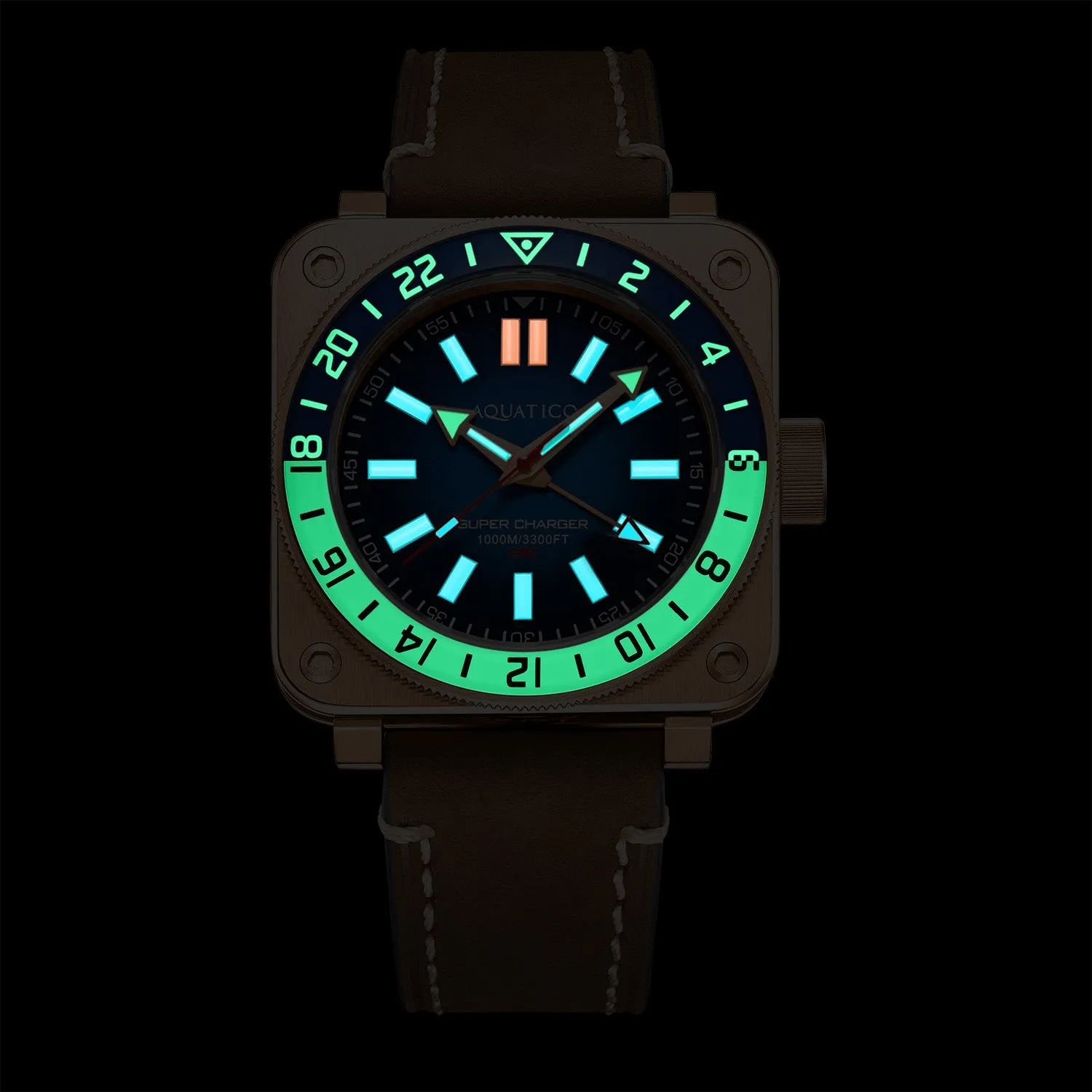 Aquatico Super Charger GMT Watch (Blue Dial Blue/White Bezel) NO DATE