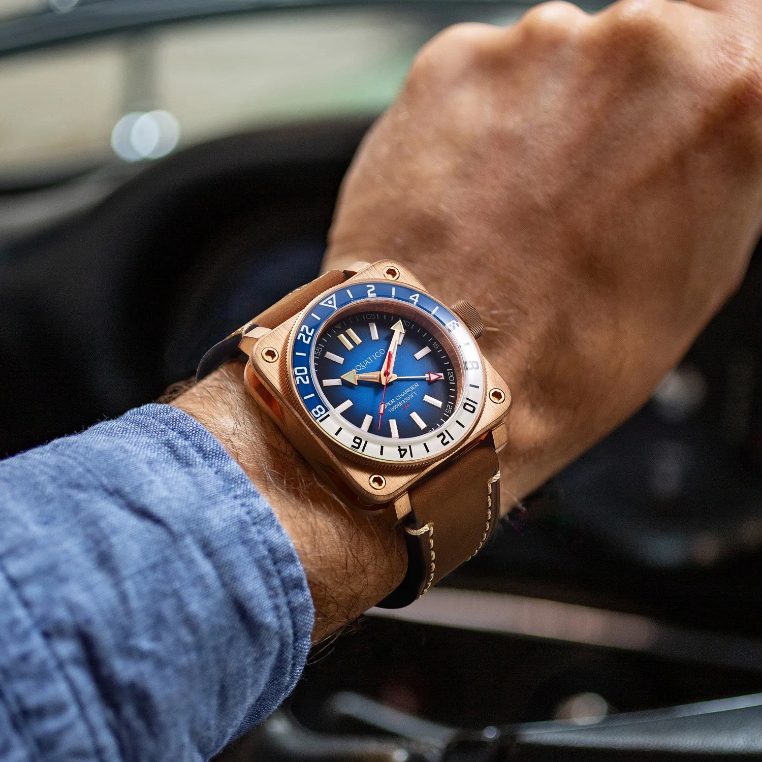Aquatico Super Charger GMT Watch (Blue Dial Blue/White Bezel) NO DATE