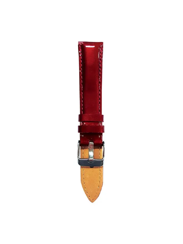 Aries Gold Burgundy Gloss Silver Buckle Red Leather Strap (Size 18)