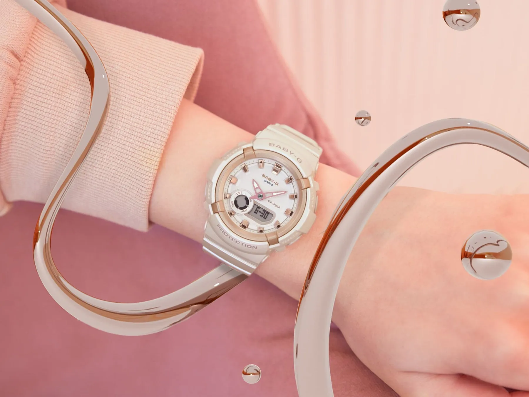 BABY-G DUO Metallic Accents Rose Gold Resin Band Watch BGA280BA-4A