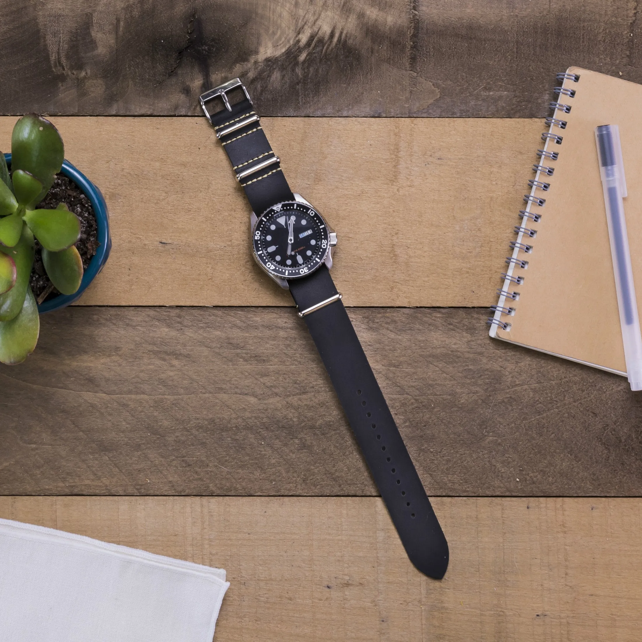 Benchmark Basics Leather Watch Band - Crazy Horse Oiled Leather One-Piece Watch Straps for Men & Women - Choice of Color & Width - 18mm, 20mm, 22mm or 24mm Black