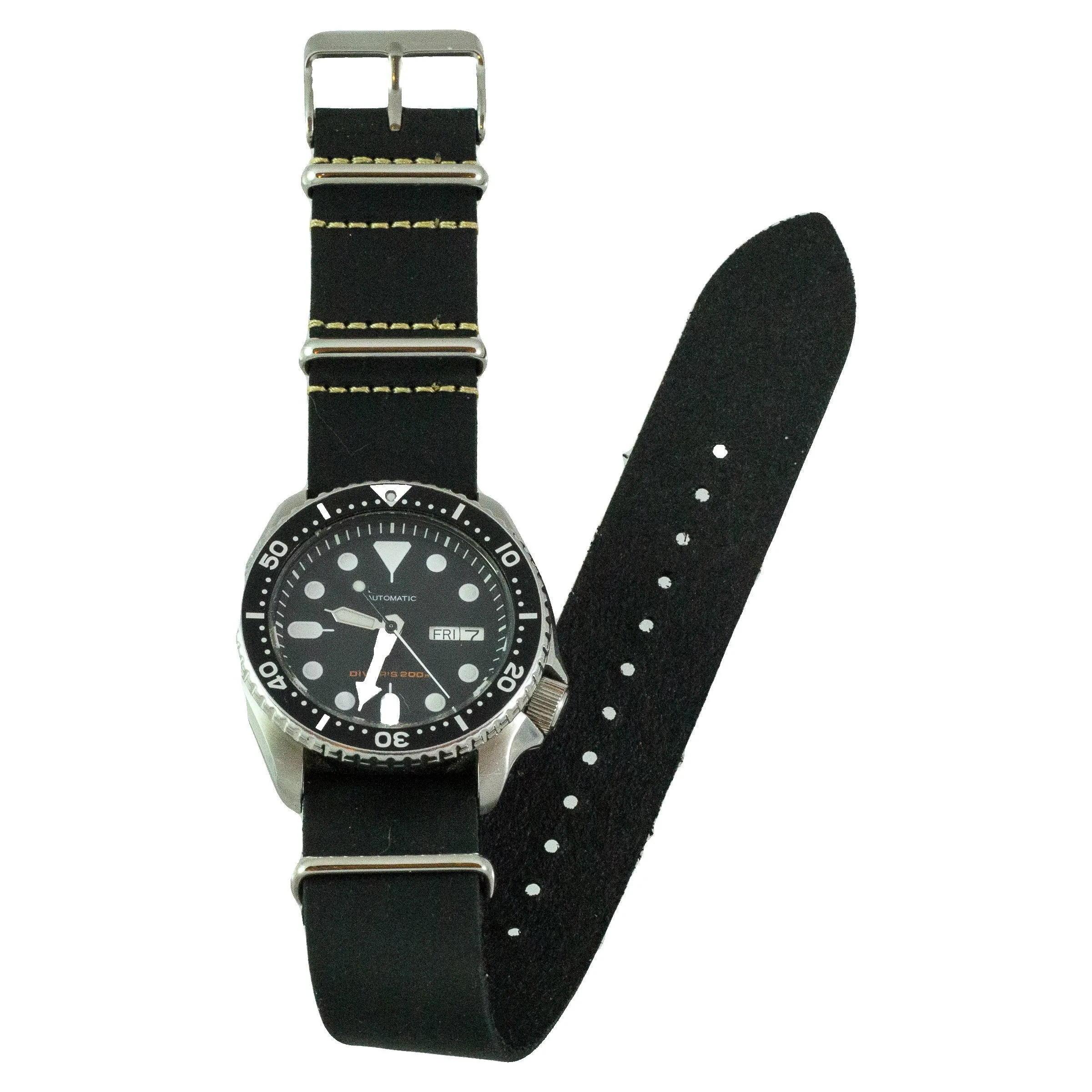 Benchmark Basics Leather Watch Band - Crazy Horse Oiled Leather One-Piece Watch Straps for Men & Women - Choice of Color & Width - 18mm, 20mm, 22mm or 24mm Black