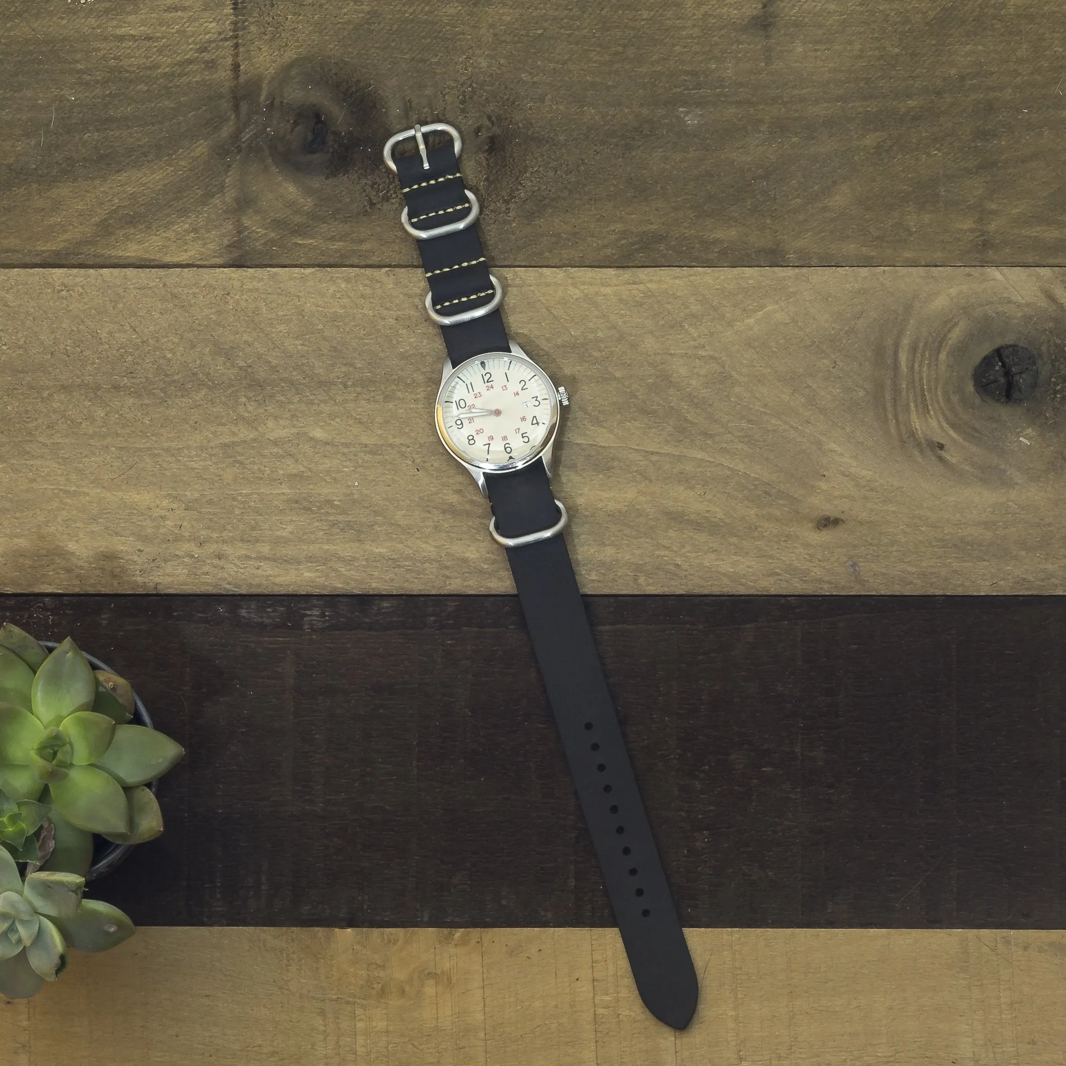 Benchmark Basics Leather Watch Band - Zulu Crazy Horse Oiled Leather One-Piece Watch Strap - 18mm, 20mm, 22mm & 24mm - 7 Colors Black