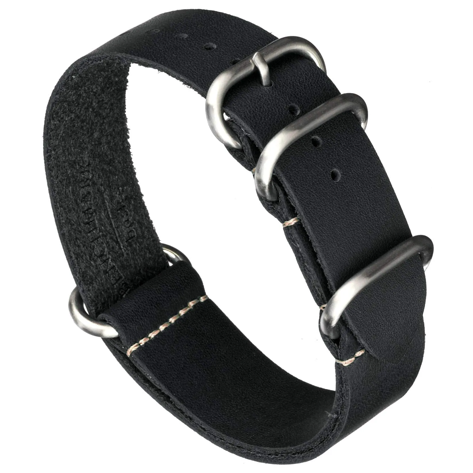 Benchmark Basics Leather Watch Band - Zulu Crazy Horse Oiled Leather One-Piece Watch Strap - 18mm, 20mm, 22mm & 24mm - 7 Colors Black