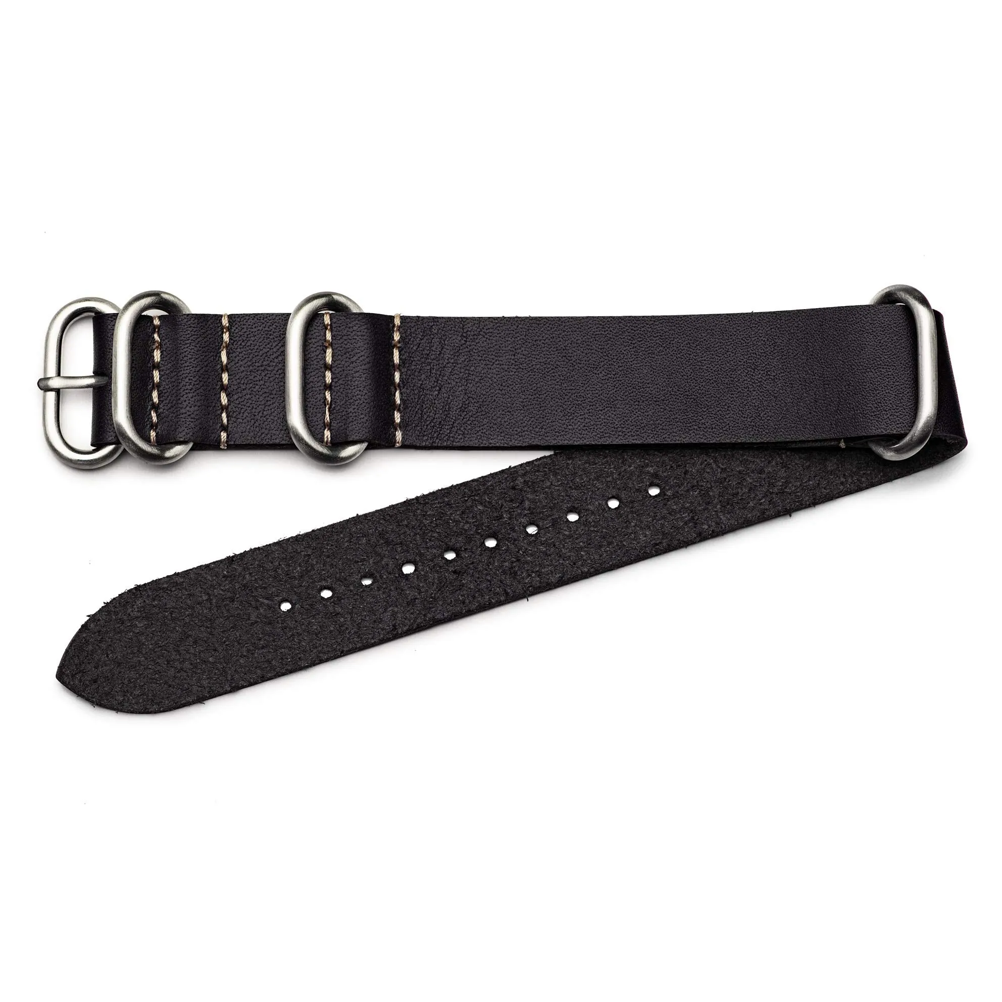 Benchmark Basics Leather Watch Band - Zulu Crazy Horse Oiled Leather One-Piece Watch Strap - 18mm, 20mm, 22mm & 24mm - 7 Colors Black