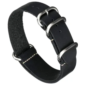 Benchmark Basics Leather Watch Band - Zulu Crazy Horse Oiled Leather One-Piece Watch Strap - 18mm, 20mm, 22mm & 24mm - 7 Colors Black