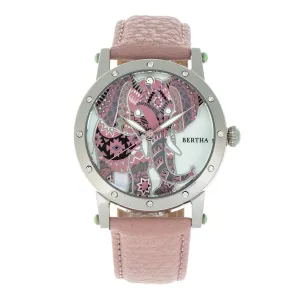 Bertha Betsy MOP Leather-Band Ladies Watch - Silver/Pink