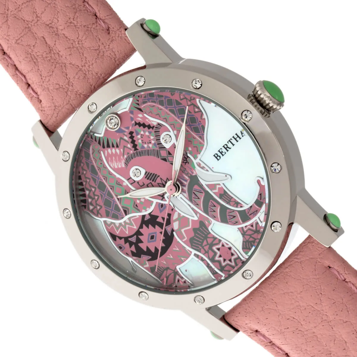 Bertha Betsy MOP Leather-Band Ladies Watch - Silver/Pink