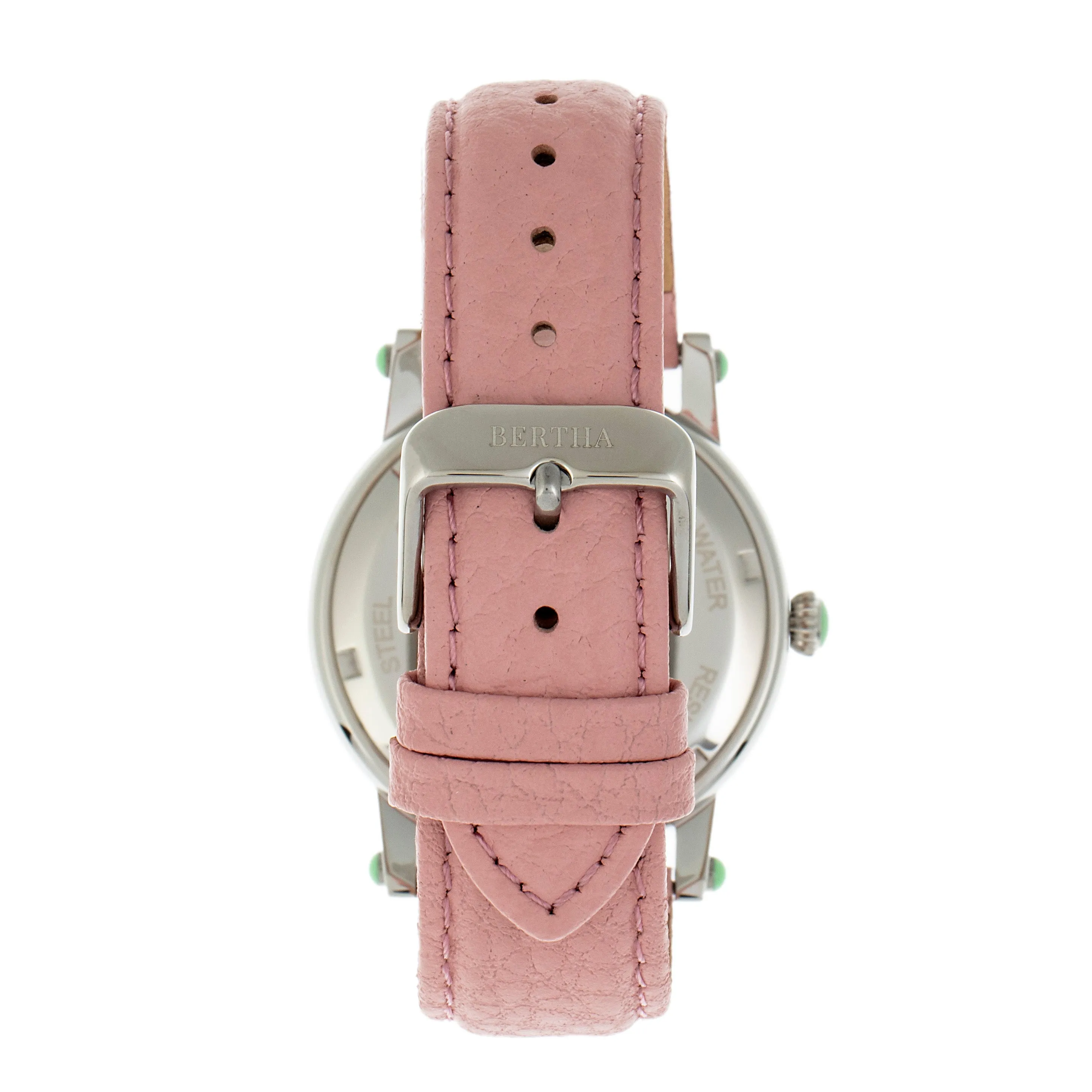 Bertha Betsy MOP Leather-Band Ladies Watch - Silver/Pink