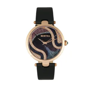 Bertha Trisha Leather-Band Watch w/Swarovski Crystals - Black