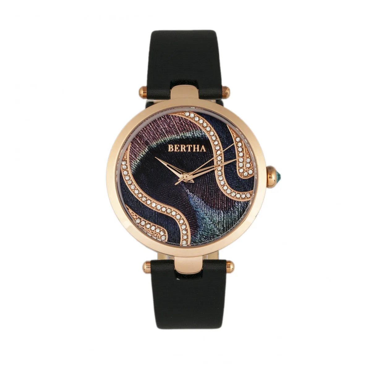 Bertha Trisha Leather-Band Watch w/Swarovski Crystals - Black