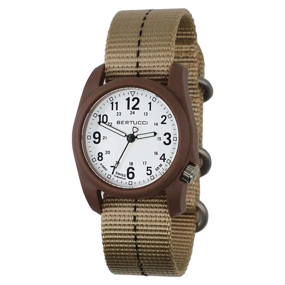 Bertucci DX3 Unisex White Dial Dark Khaki Nylon Band Japanese Quartz Watch - 11113