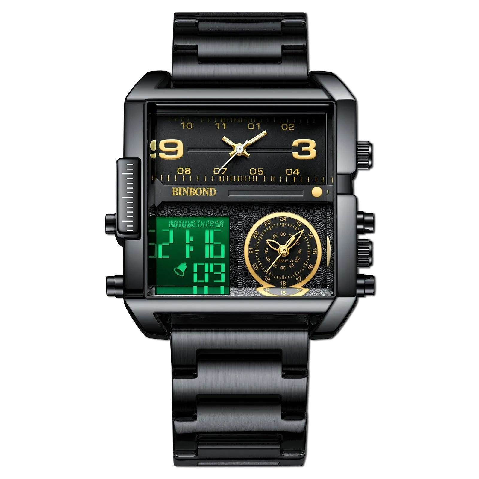 BINBOND Men's Fashion Large Dial Multi-functional Sports Quartz Watch