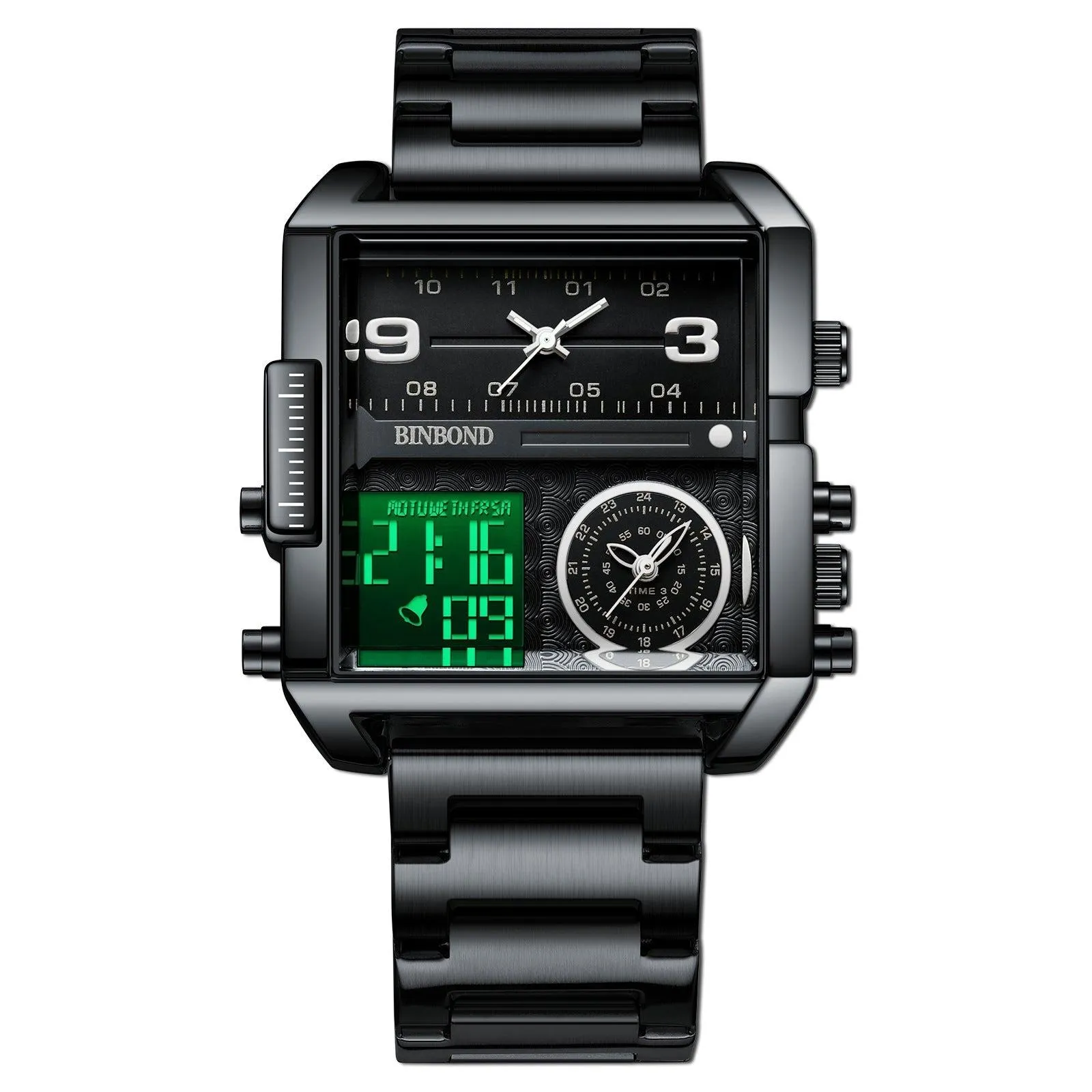 BINBOND Men's Fashion Large Dial Multi-functional Sports Quartz Watch
