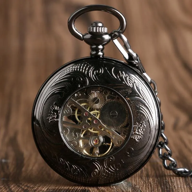 Black Steampunk Mechanical Pocket Watch - Royal Eagle