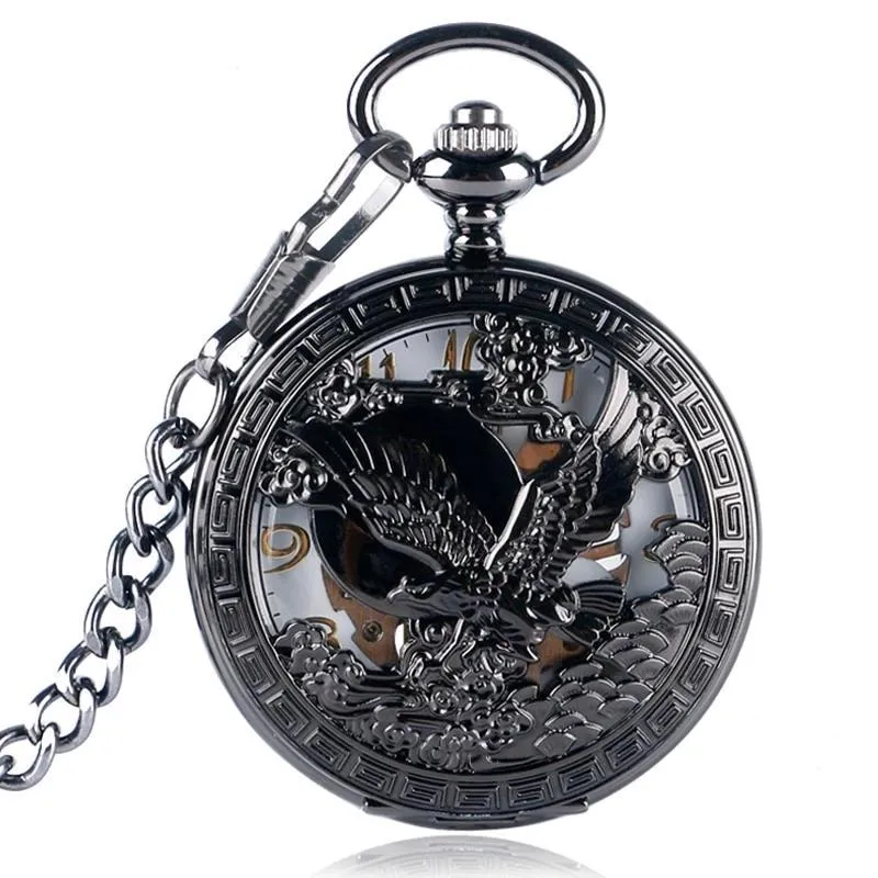 Black Steampunk Mechanical Pocket Watch - Royal Eagle