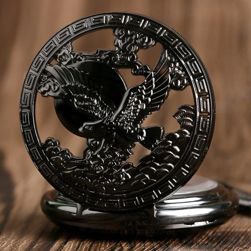 Black Steampunk Mechanical Pocket Watch - Royal Eagle