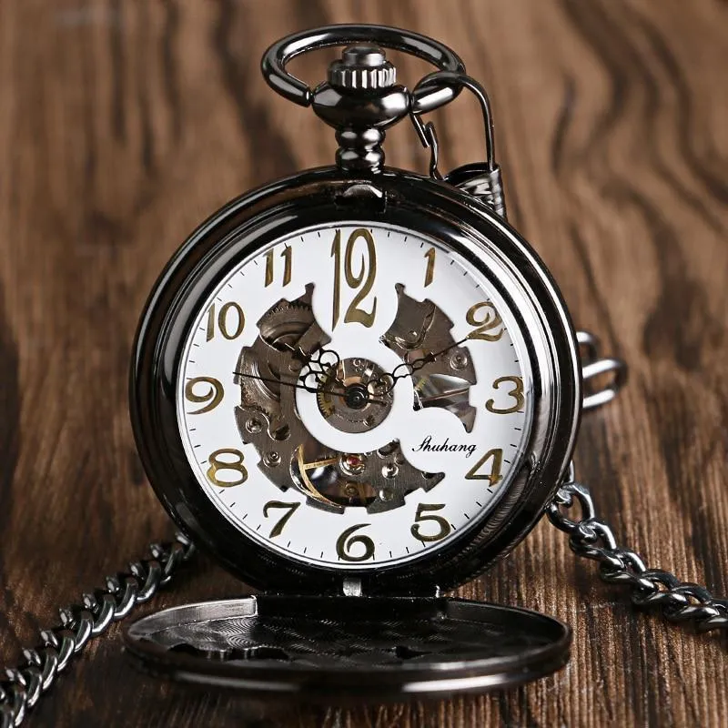 Black Steampunk Mechanical Pocket Watch - Royal Eagle