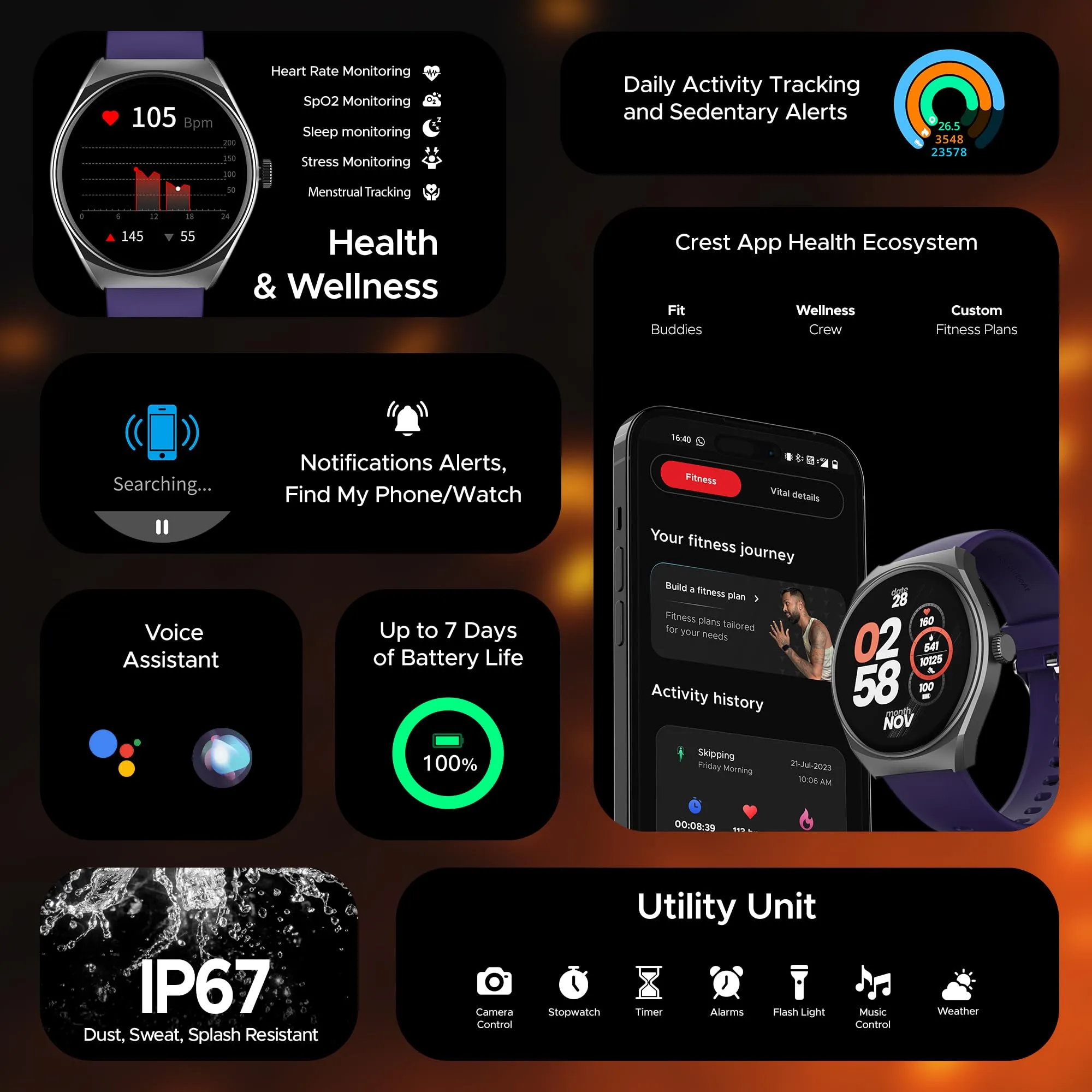 boAt Lunar Comet with 1.39" HD Display, Advanced Bluetooth Calling, Functional Crown, Multiple Sports Mode,100 Watch Faces, HR & SpO2 Monitoring,IP67, Smart Watch for Men & Women(Deep Purple)