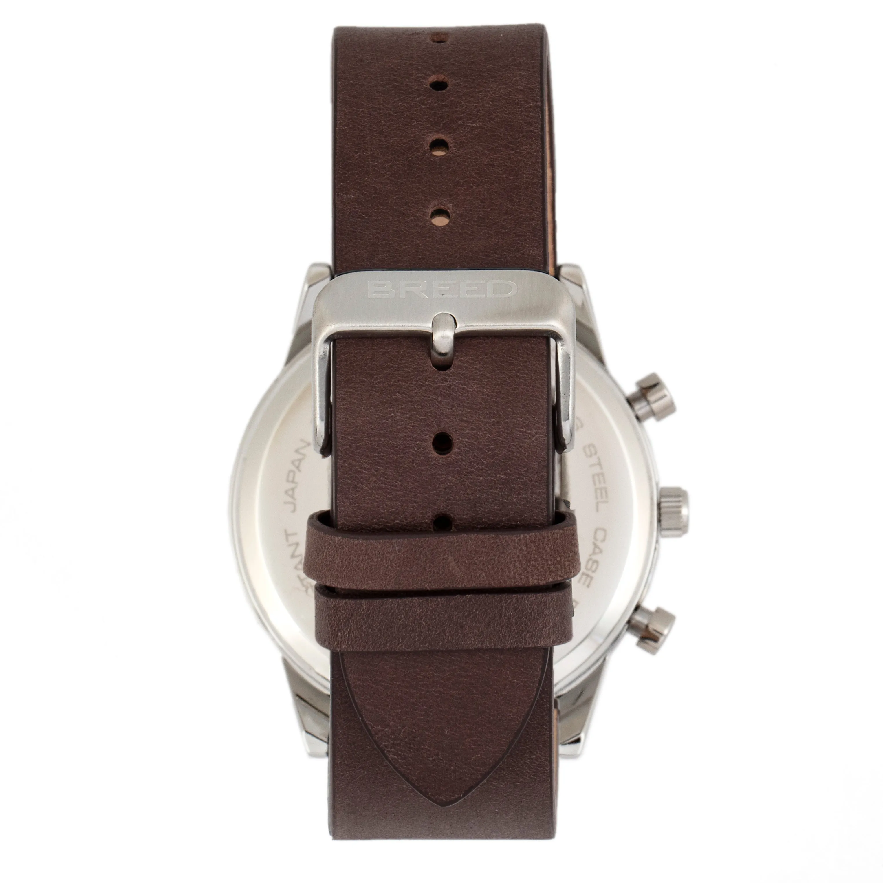 Breed Andreas Leather-Band Watch w/ Date - Silver/Dark Brown