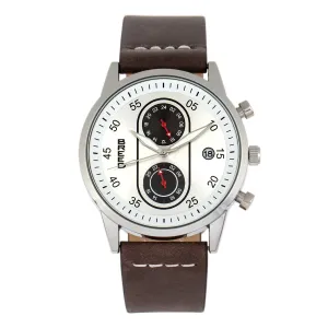 Breed Andreas Leather-Band Watch w/ Date - Silver/Dark Brown