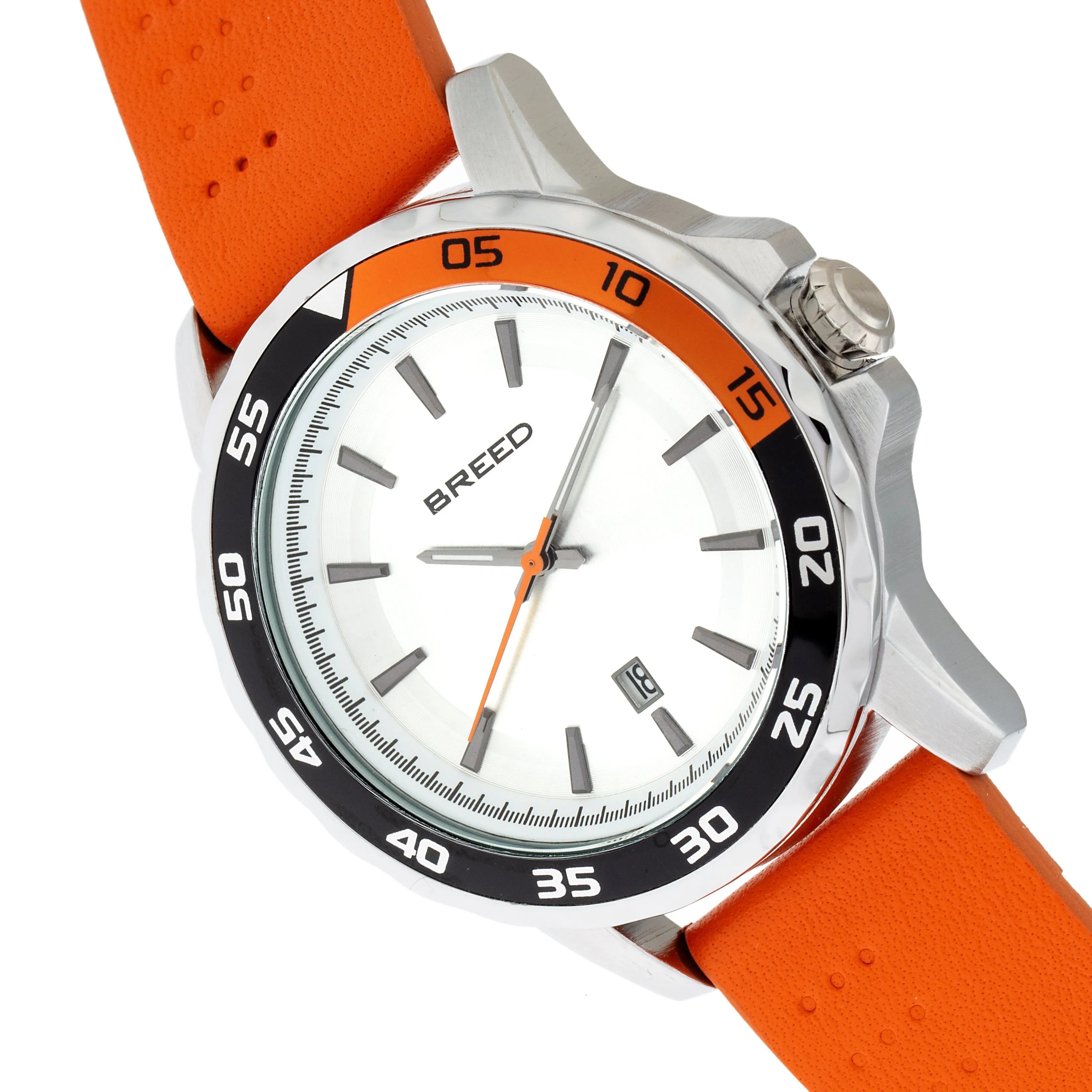 Breed Revolution Leather-Band Watch w/Date - Orange