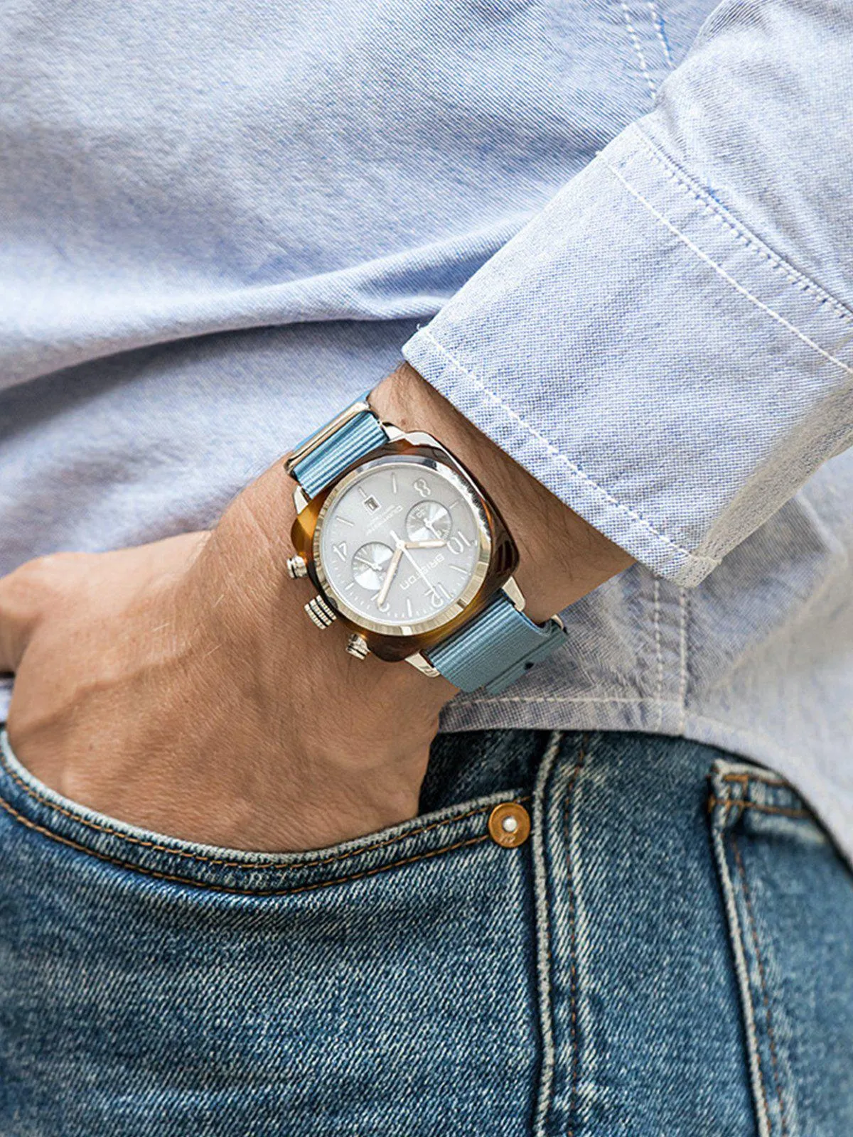 Briston Clubmaster Classic Acetate Chronograph Ice Blue Sunray 40mm