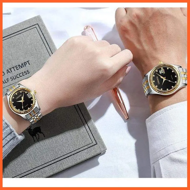 Casual Fashion Men Women Watches | Rhinestone Dial Top Brand Luxury Couples Quartz Stainless Steel Waterproof Watches